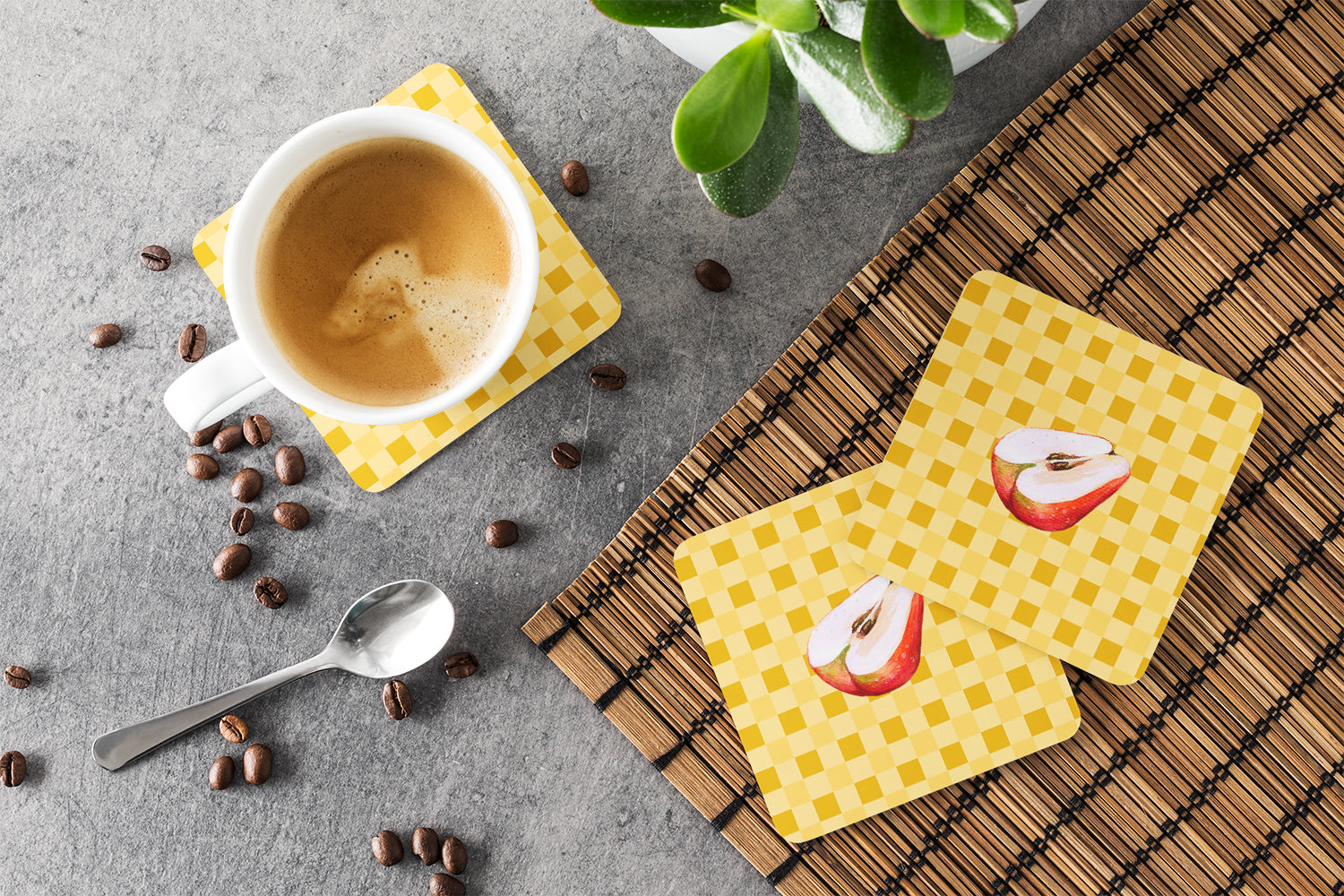 Sliced Apple on Basketweave Foam Coaster Set of 4 BB7219FC - the-store.com