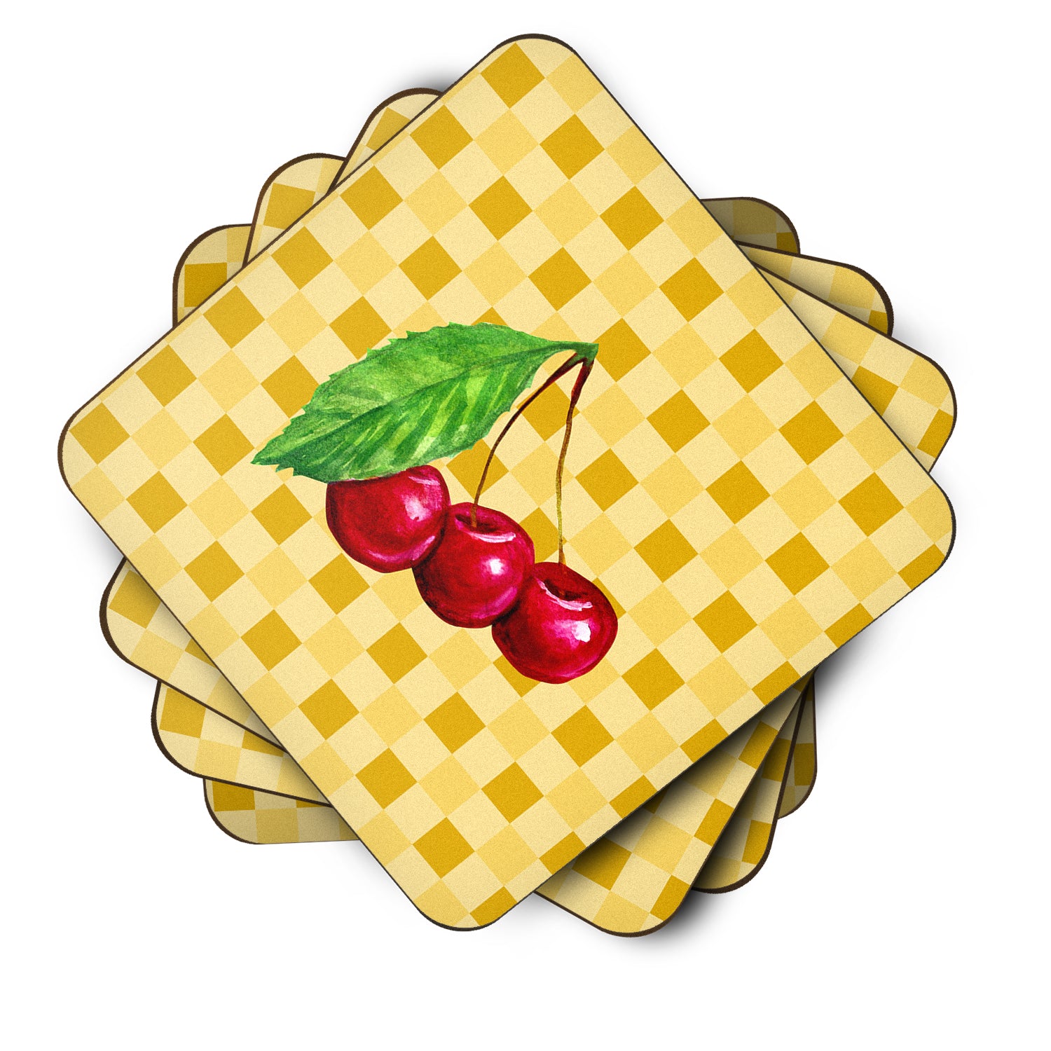 Cherries on Basketweave Foam Coaster Set of 4 BB7224FC - the-store.com