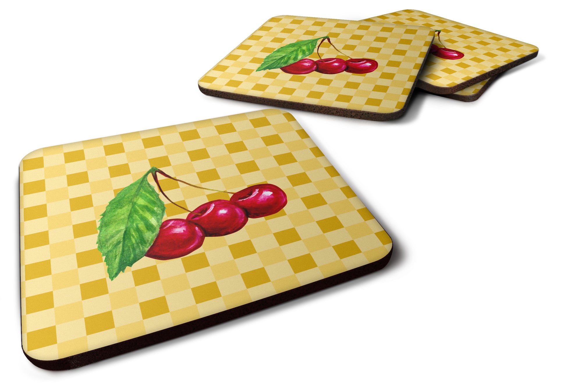 Cherries on Basketweave Foam Coaster Set of 4 BB7224FC - the-store.com