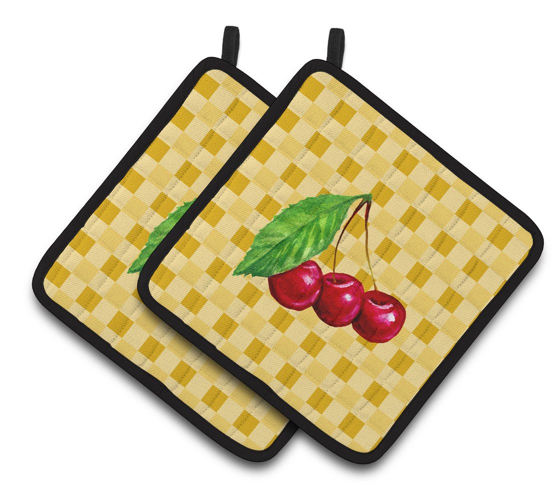 Cherries on Basketweave Pair of Pot Holders BB7224PTHD by Caroline's Treasures