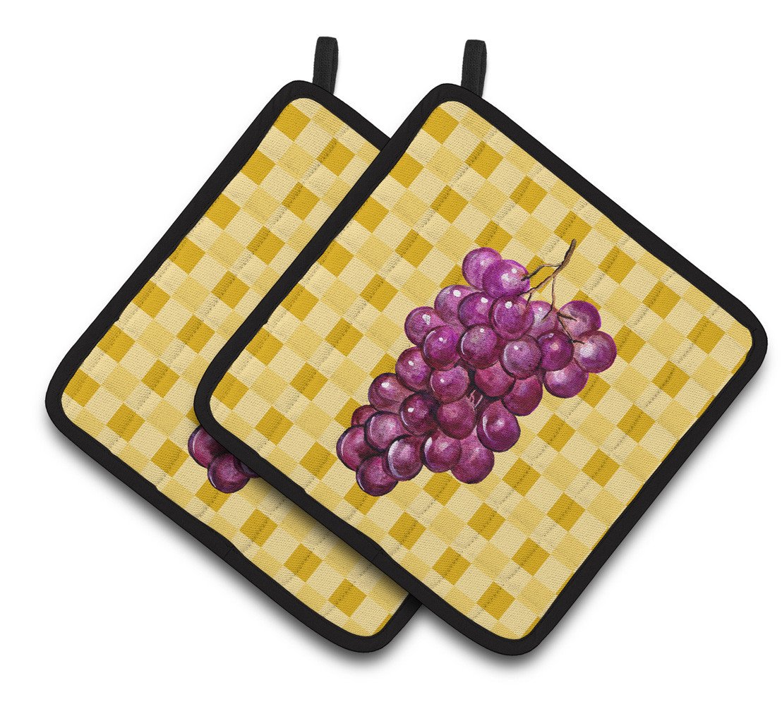 Grapes on Basketweave Pair of Pot Holders BB7227PTHD by Caroline&#39;s Treasures