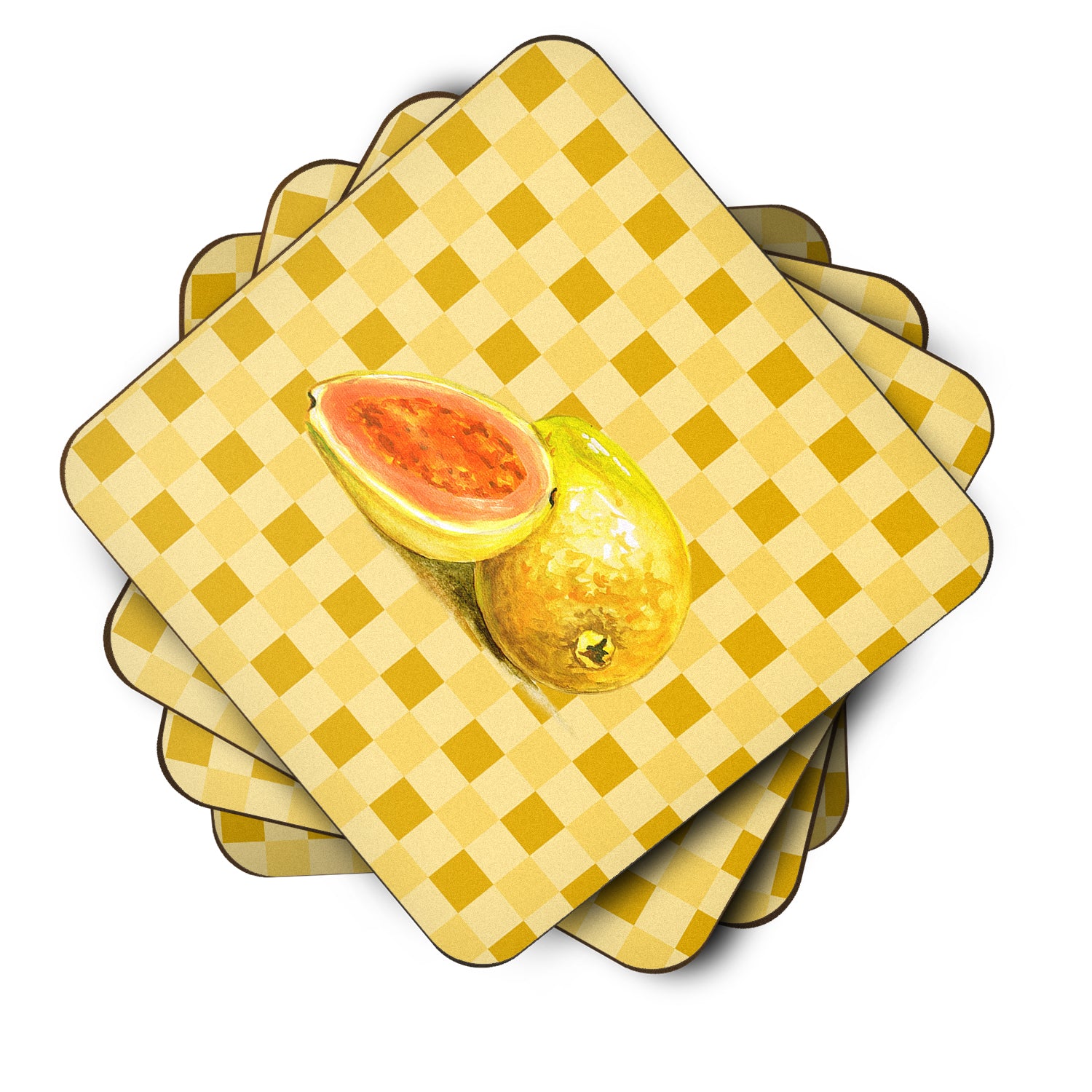 Guava Sliced and Whole on Basketweave Foam Coaster Set of 4 BB7229FC - the-store.com