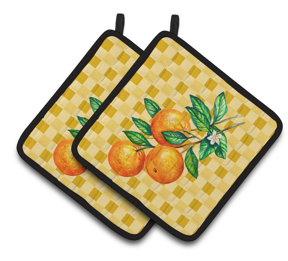 Oranges on Branch on Basketweave Pair of Pot Holders BB7238PTHD by Caroline's Treasures