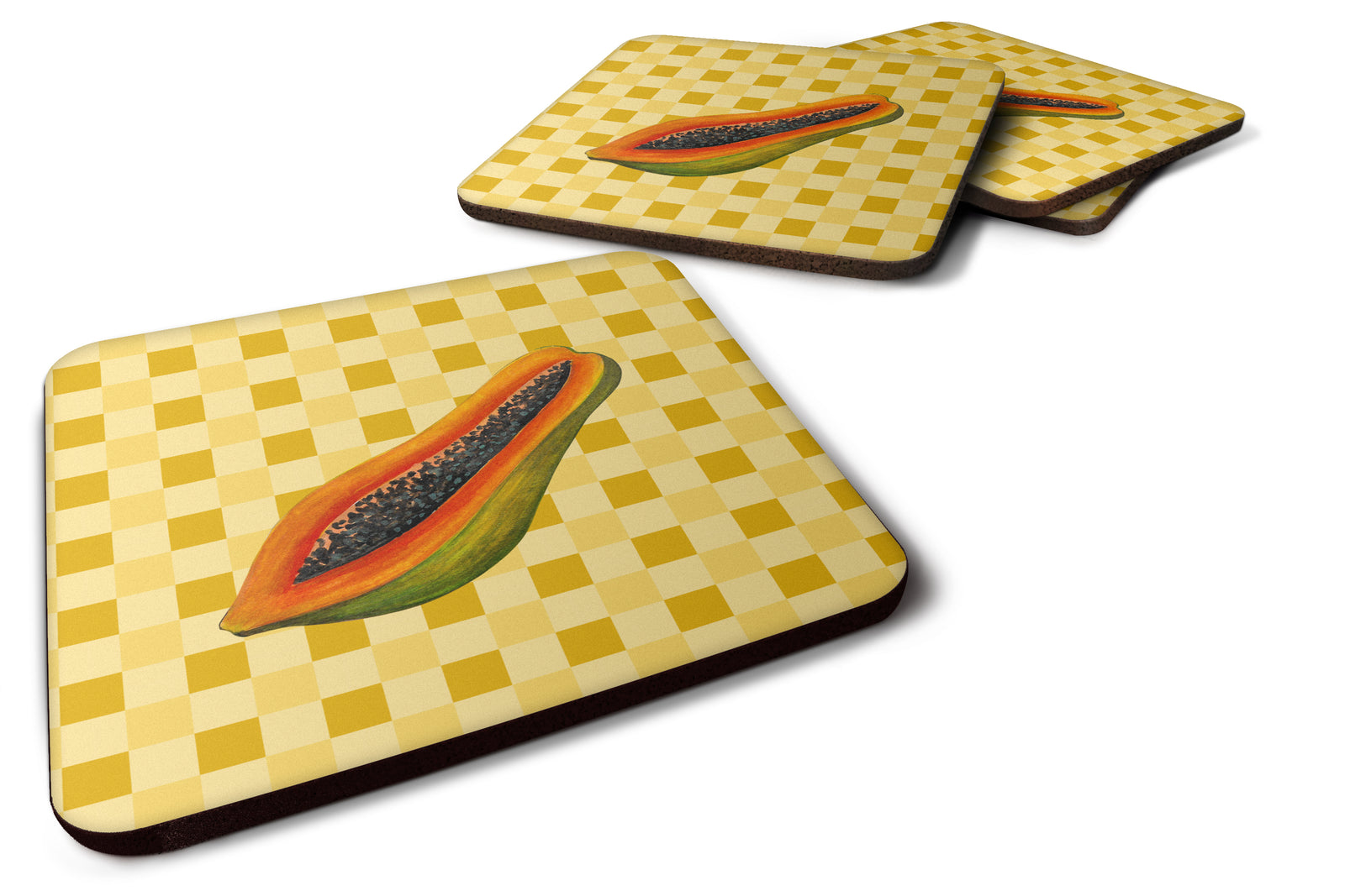 Sliced Papaya on Basketweave Foam Coaster Set of 4 BB7242FC - the-store.com