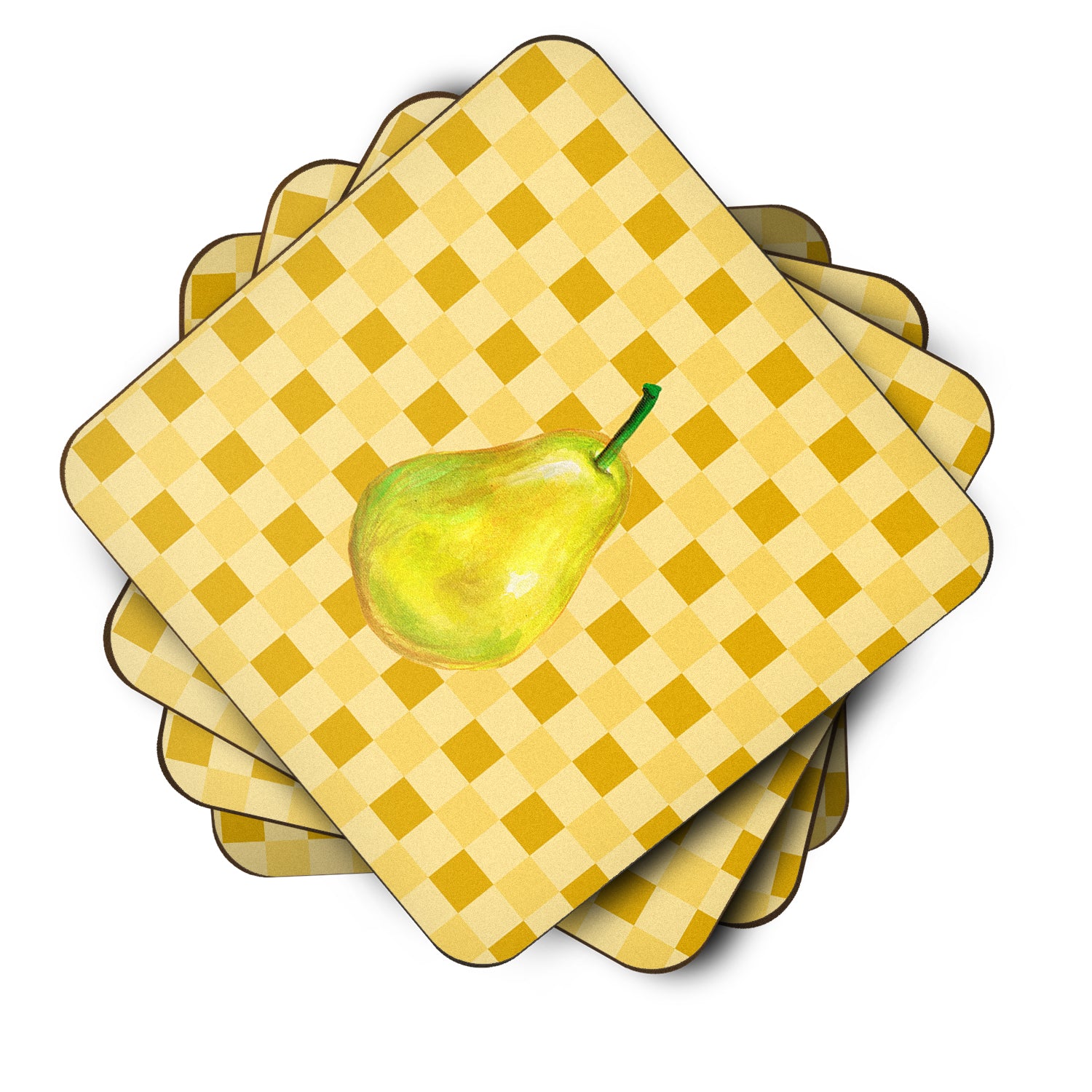 Whole Pear on Basketweave Foam Coaster Set of 4 BB7243FC - the-store.com