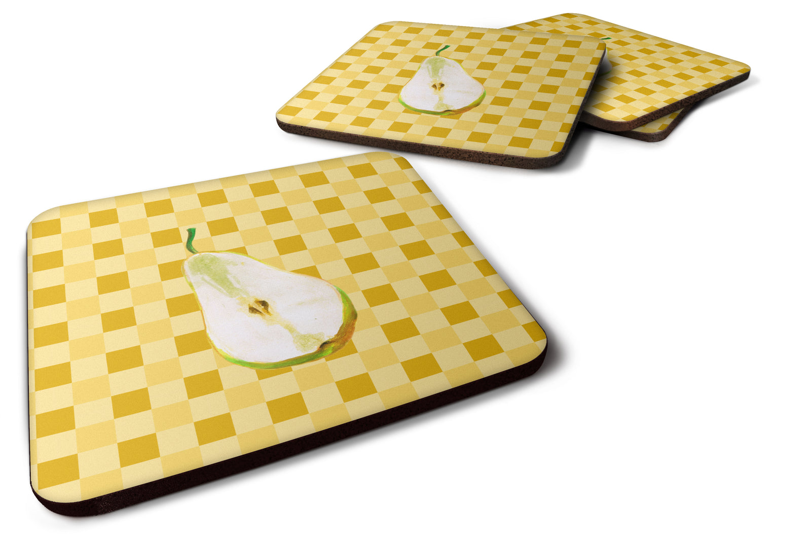 Sliced Pear on Basketweave Foam Coaster Set of 4 BB7244FC - the-store.com