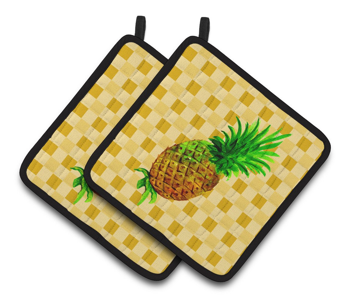 Whole Pineapple on Basketweave Pair of Pot Holders BB7246PTHD by Caroline's Treasures