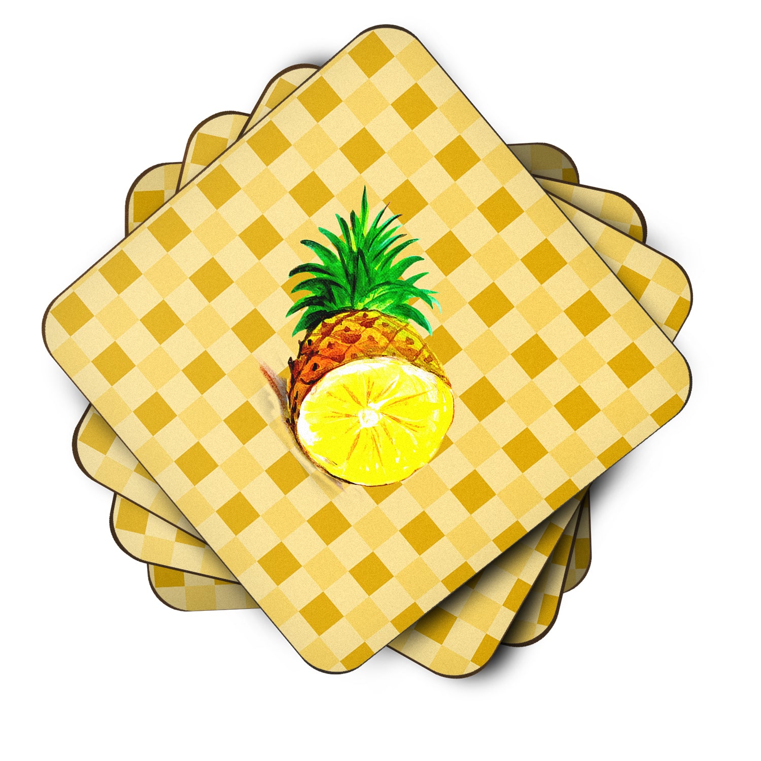 Top of Pineapple Cut on Basketweave Foam Coaster Set of 4 BB7248FC - the-store.com