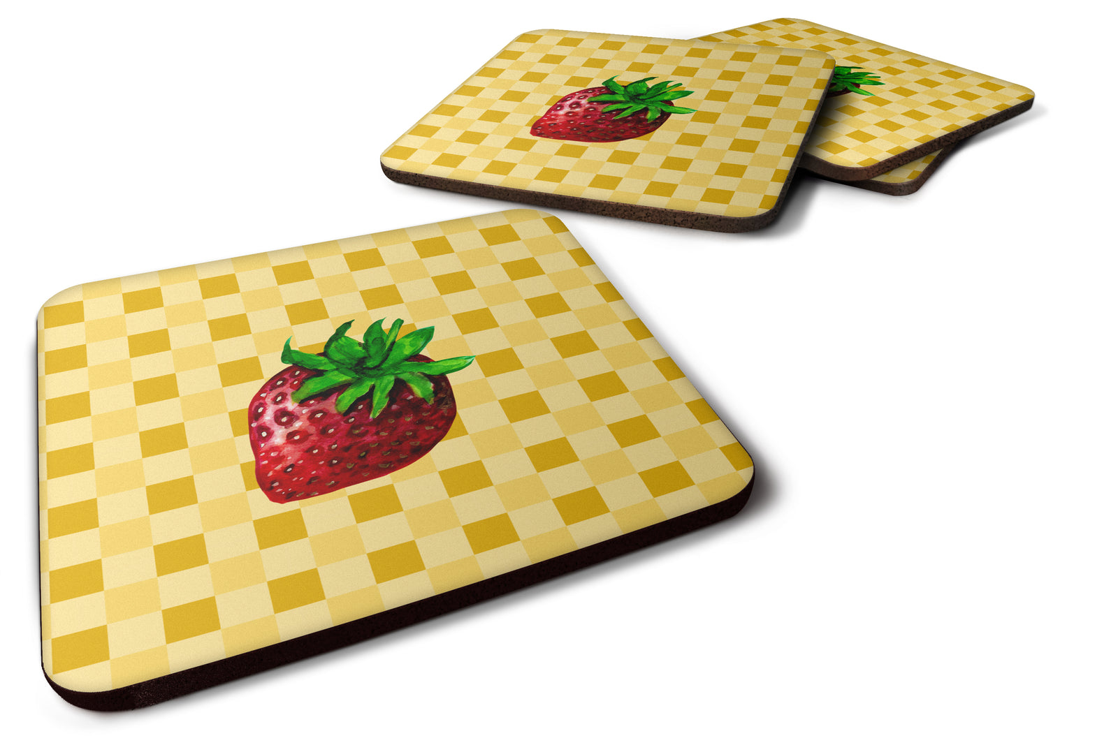 Strawberry on Basketweave Foam Coaster Set of 4 BB7251FC - the-store.com