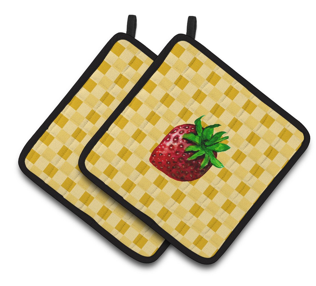 Strawberry on Basketweave Pair of Pot Holders BB7251PTHD by Caroline's Treasures