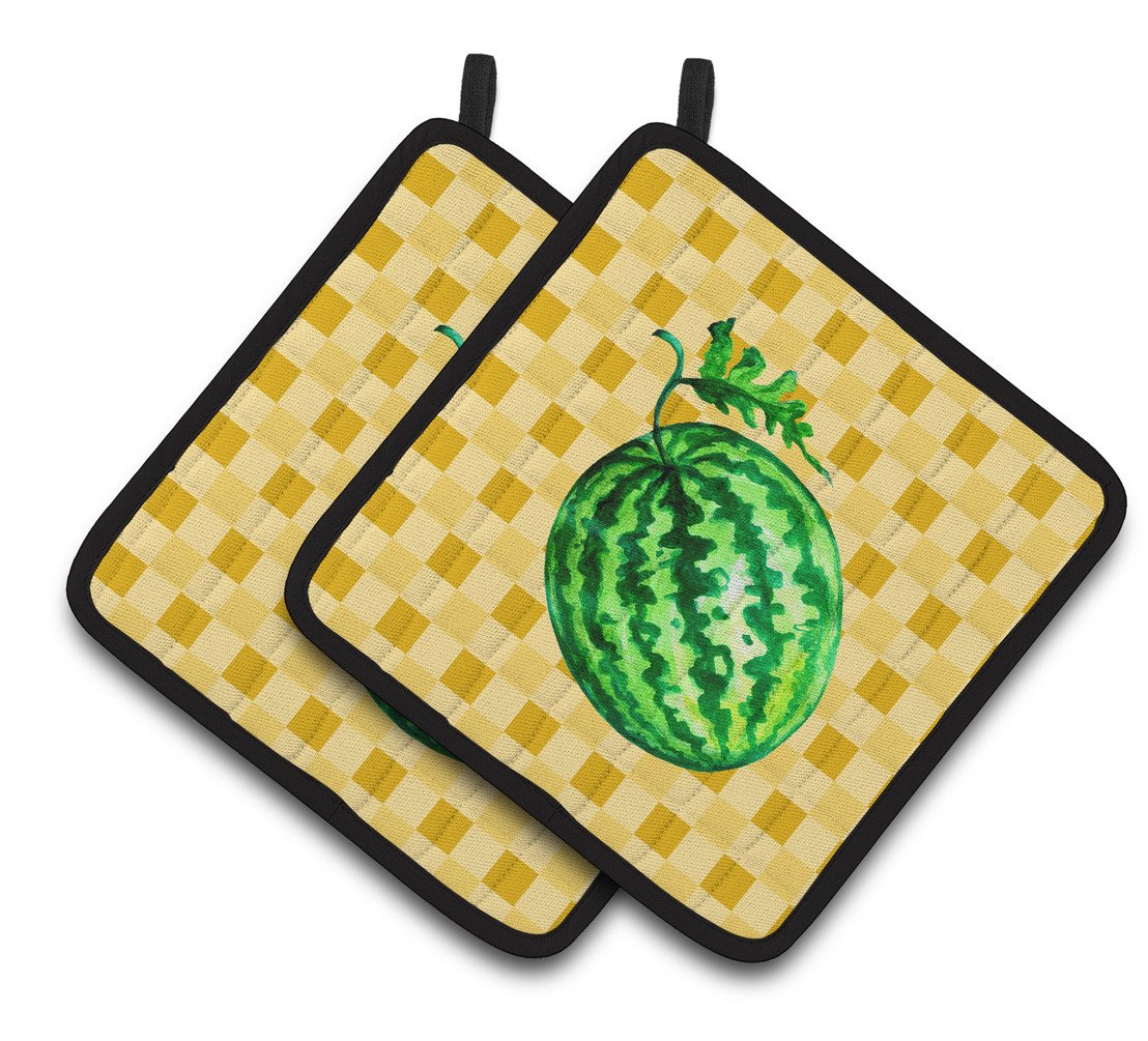 Whole Watermelon on Basketweave Pair of Pot Holders BB7252PTHD by Caroline's Treasures