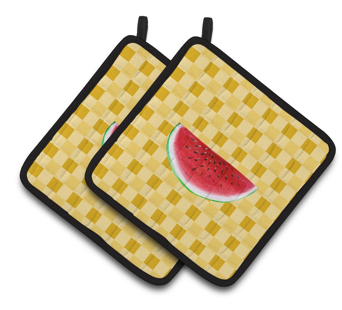 Sliced Watermelon on Basketweave Pair of Pot Holders BB7253PTHD by Caroline's Treasures