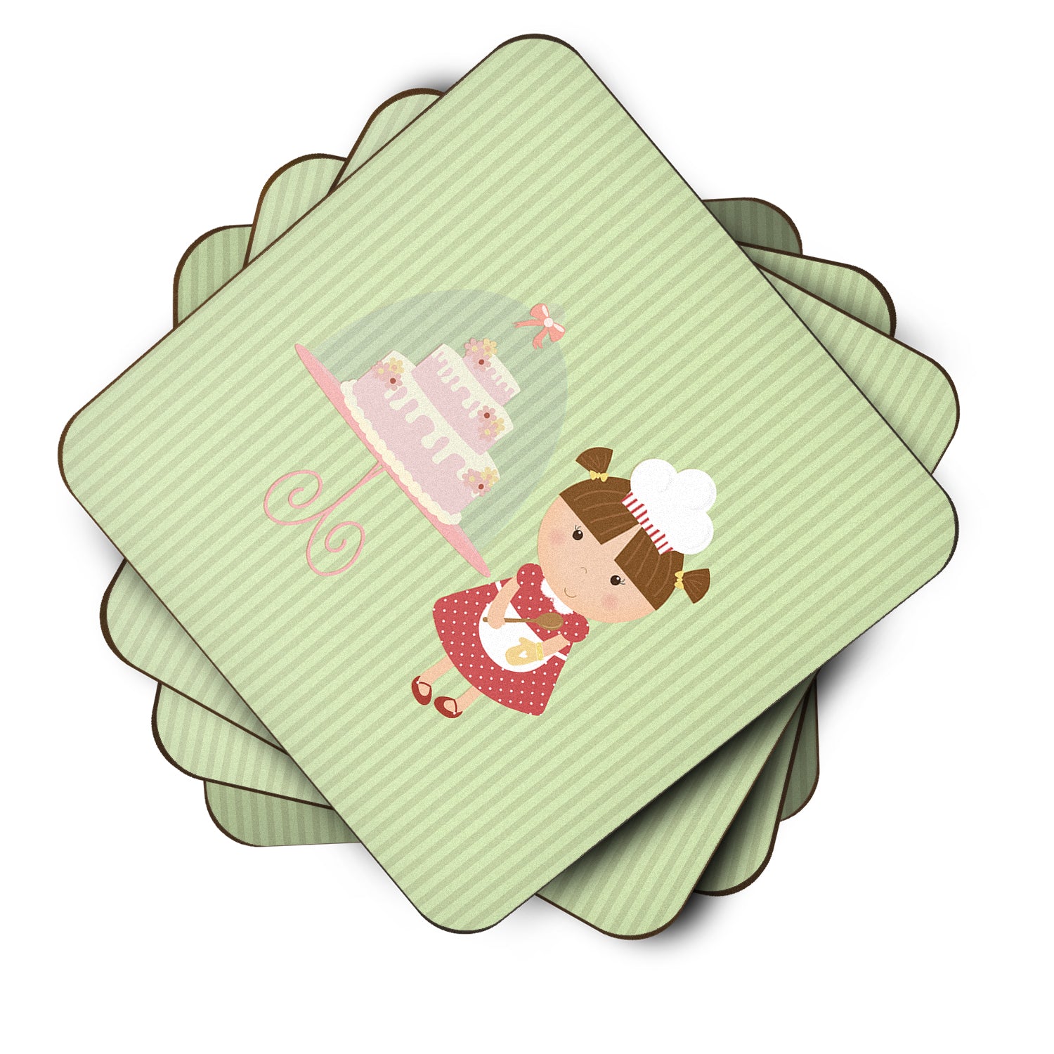 Cake Baker Brunette Green Foam Coaster Set of 4 BB7256FC - the-store.com