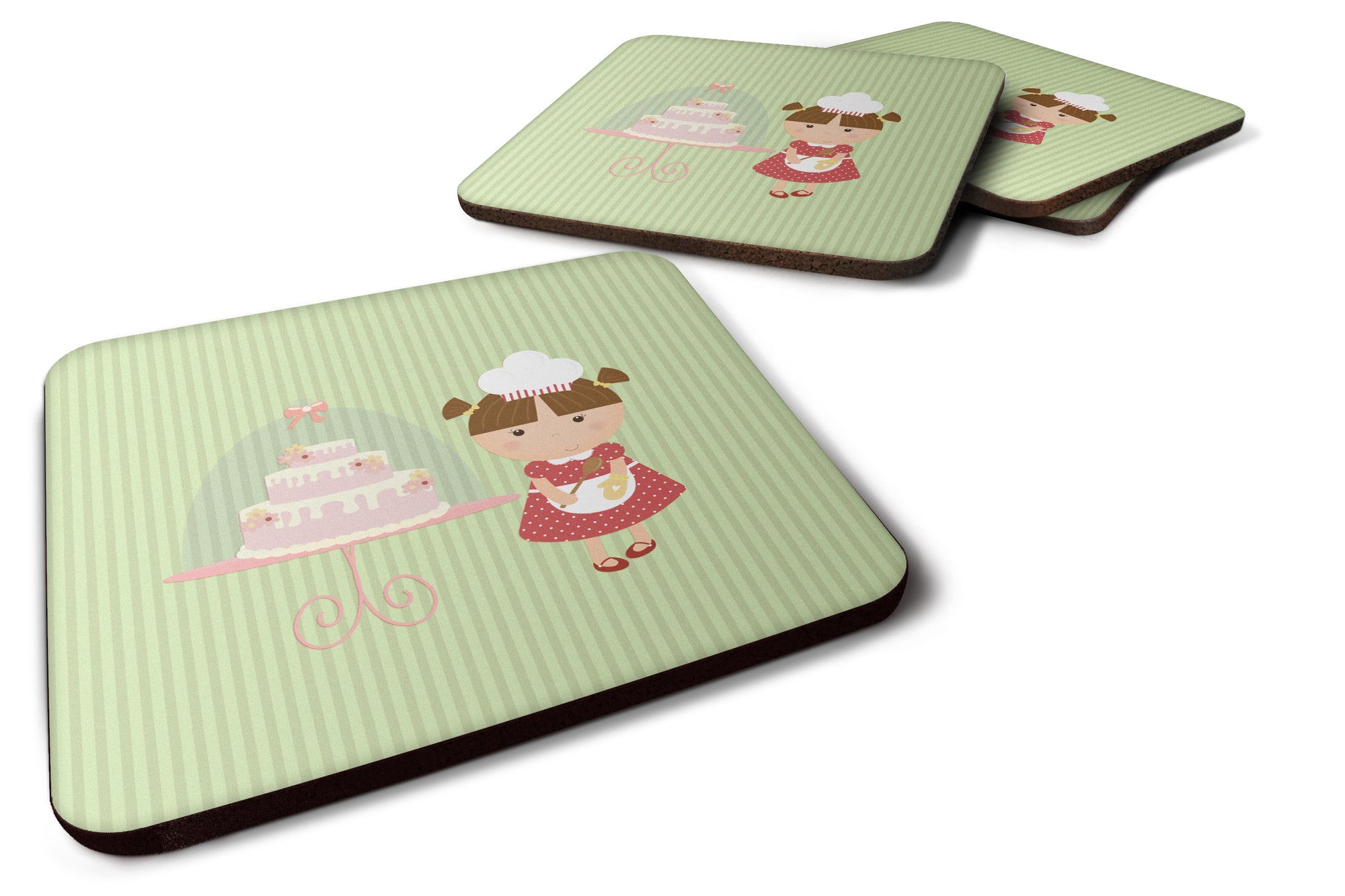 Cake Baker Brunette Green Foam Coaster Set of 4 BB7256FC - the-store.com