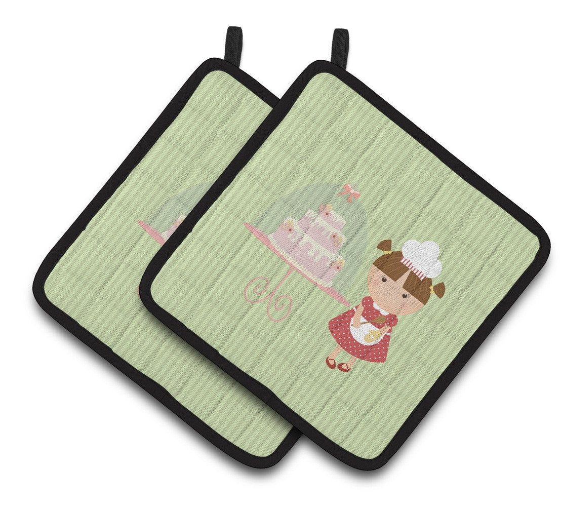 Cake Baker Brunette Green Pair of Pot Holders BB7256PTHD by Caroline&#39;s Treasures