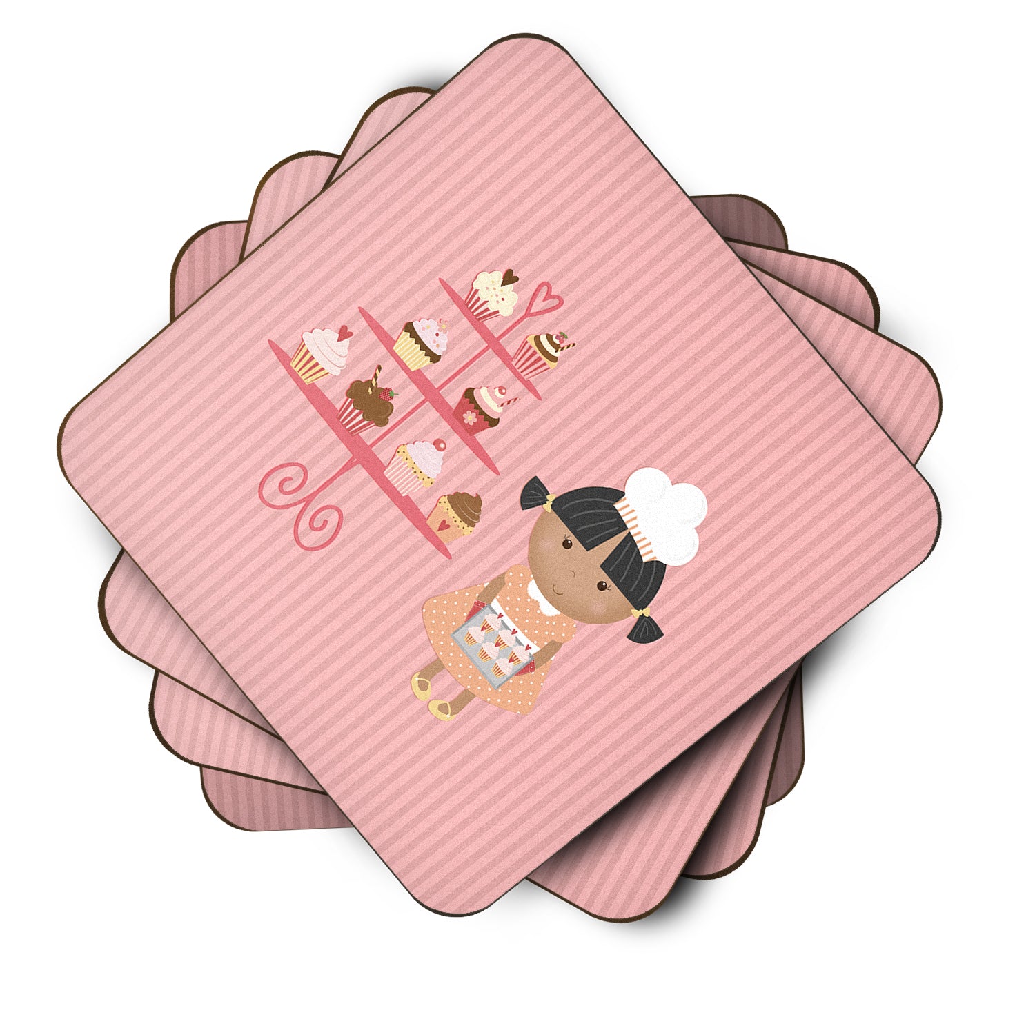 Cupcake Baker African American Pink Foam Coaster Set of 4 BB7257FC - the-store.com