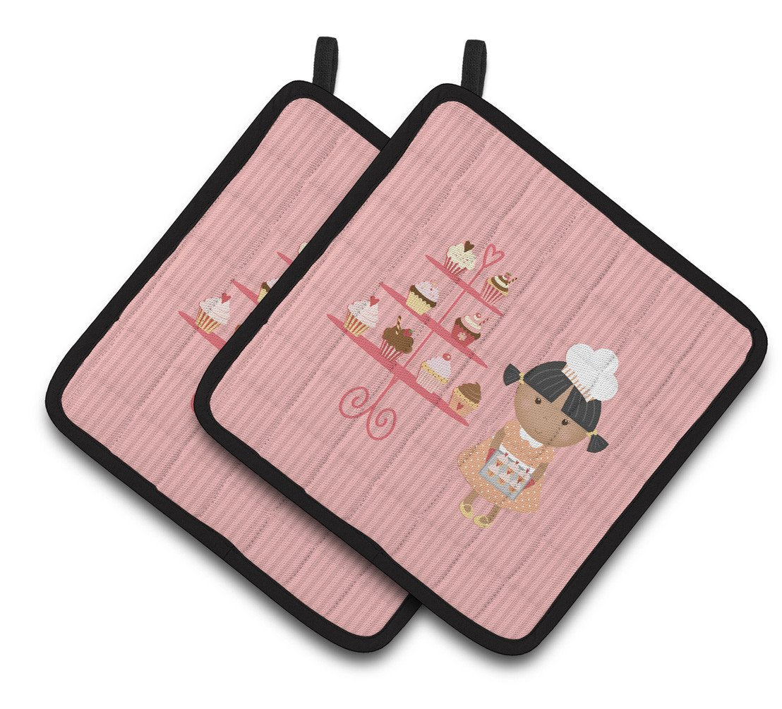 Cupcake Baker African American Pink Pair of Pot Holders BB7257PTHD by Caroline's Treasures