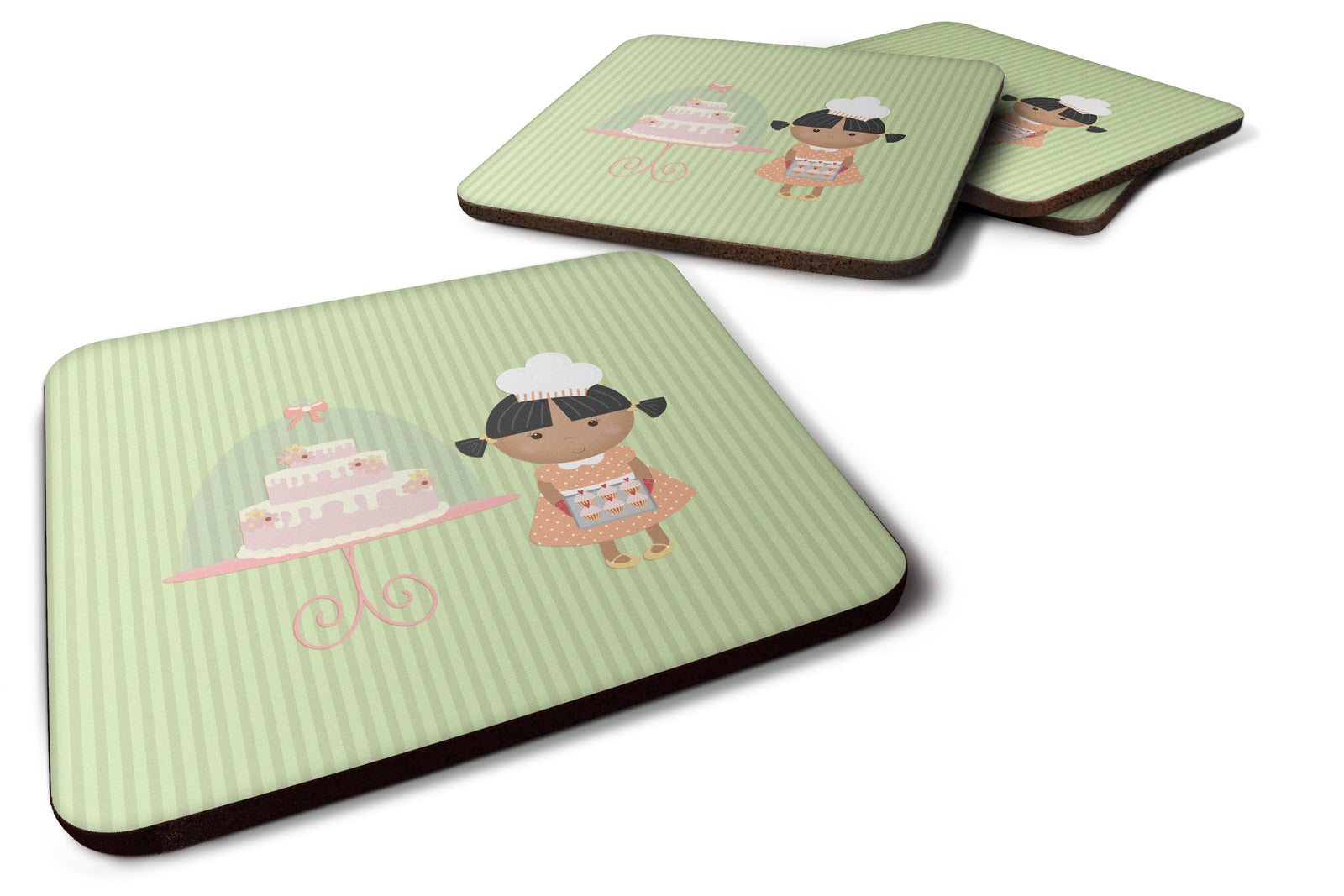 Cake Baker African American Green Foam Coaster Set of 4 BB7259FC - the-store.com