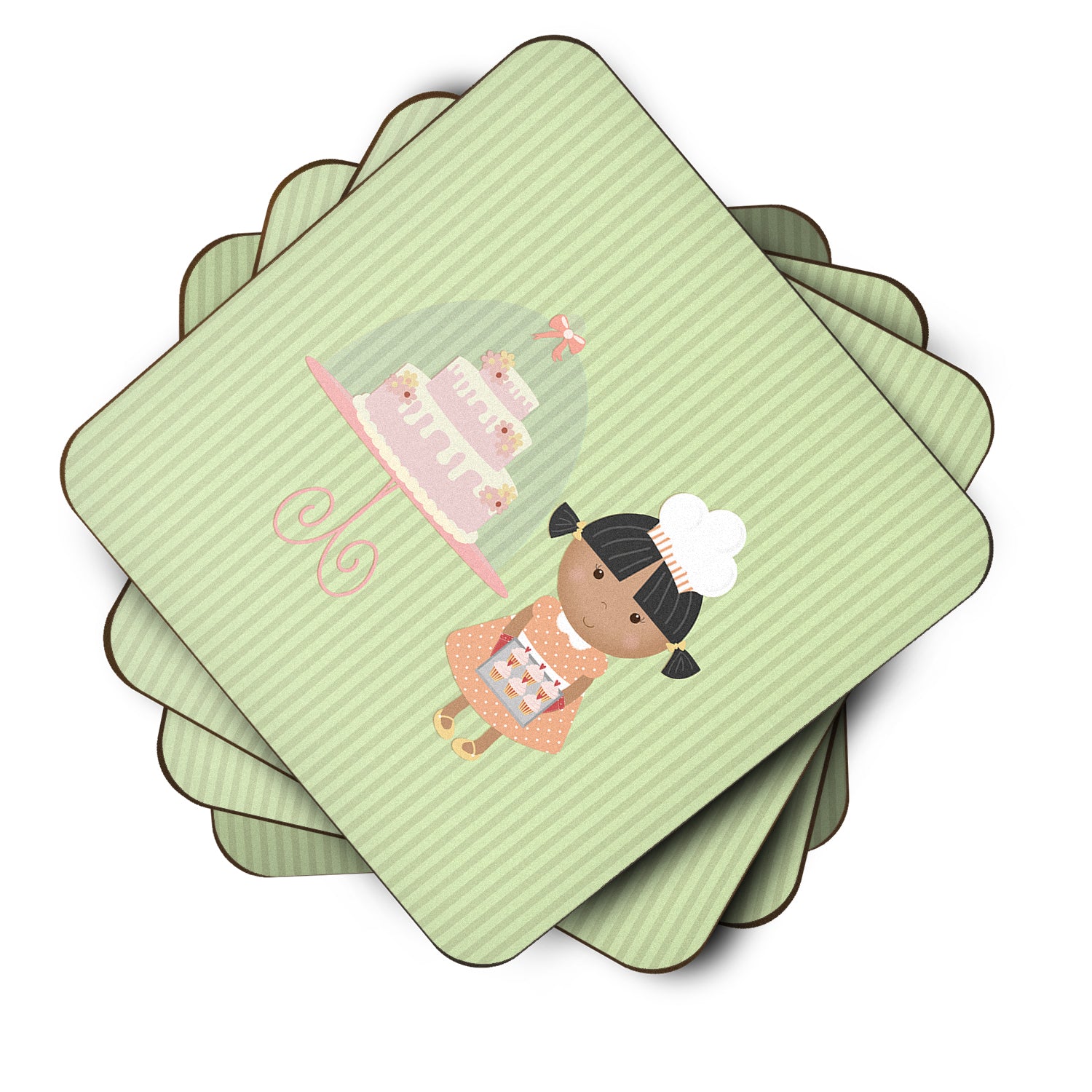 Cake Baker African American Green Foam Coaster Set of 4 BB7259FC - the-store.com