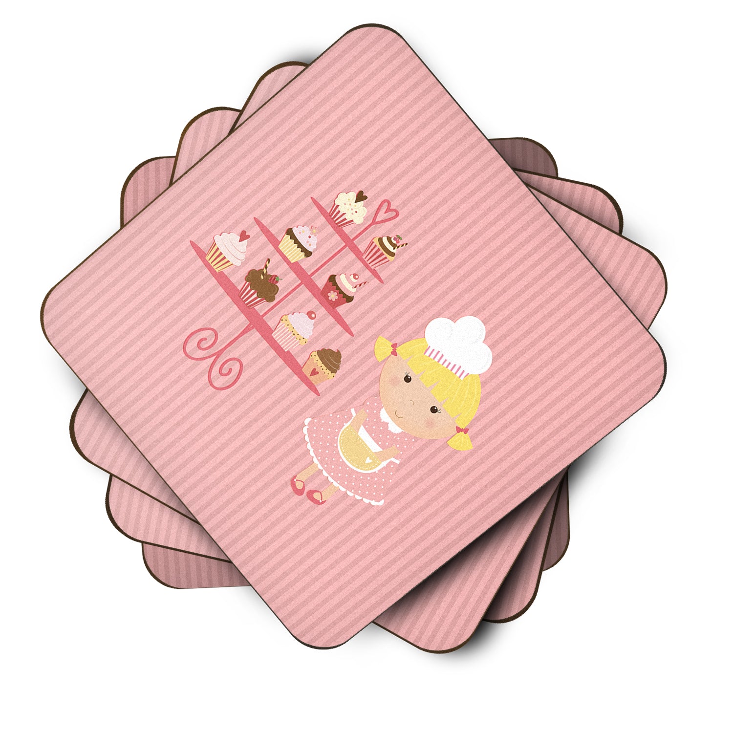 Cupcake Baker Blonde Pink Foam Coaster Set of 4 BB7260FC - the-store.com