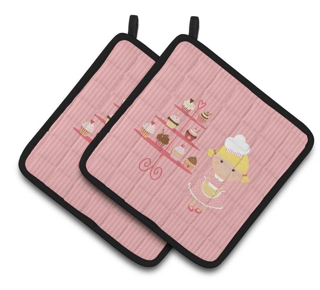 Cupcake Baker Blonde Pink Pair of Pot Holders BB7260PTHD by Caroline's Treasures