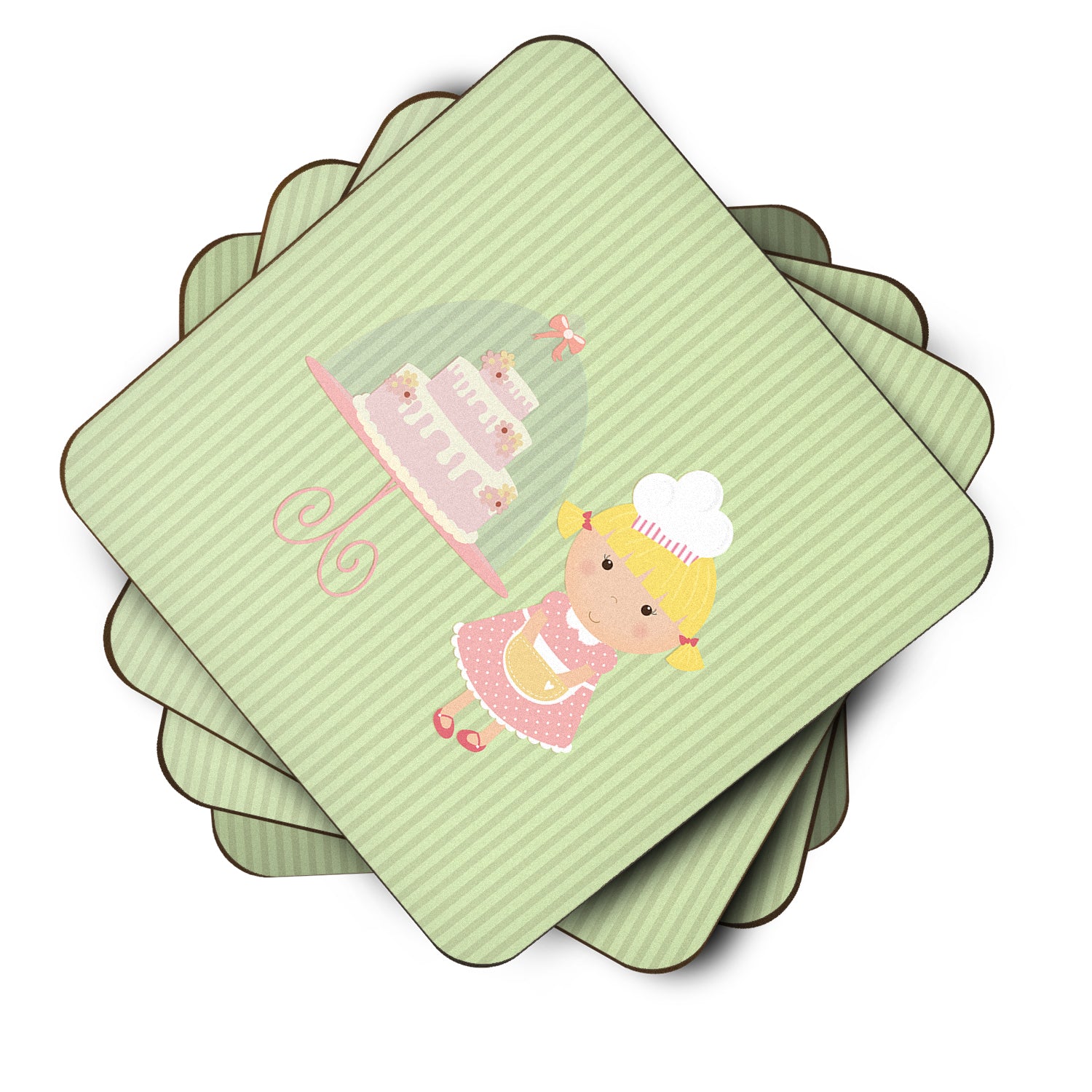 Cake Baker Blonde Green Foam Coaster Set of 4 BB7262FC - the-store.com