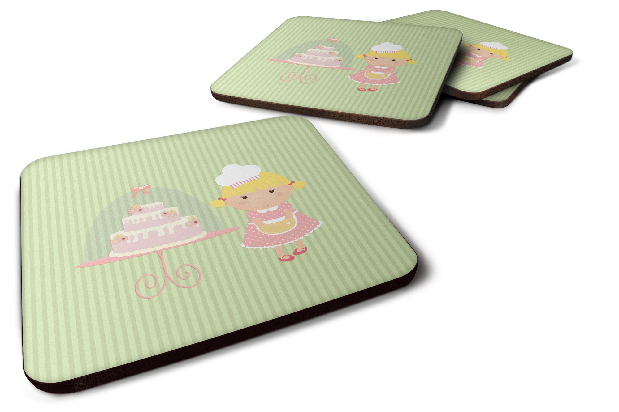 Cake Baker Blonde Green Foam Coaster Set of 4 BB7262FC - the-store.com