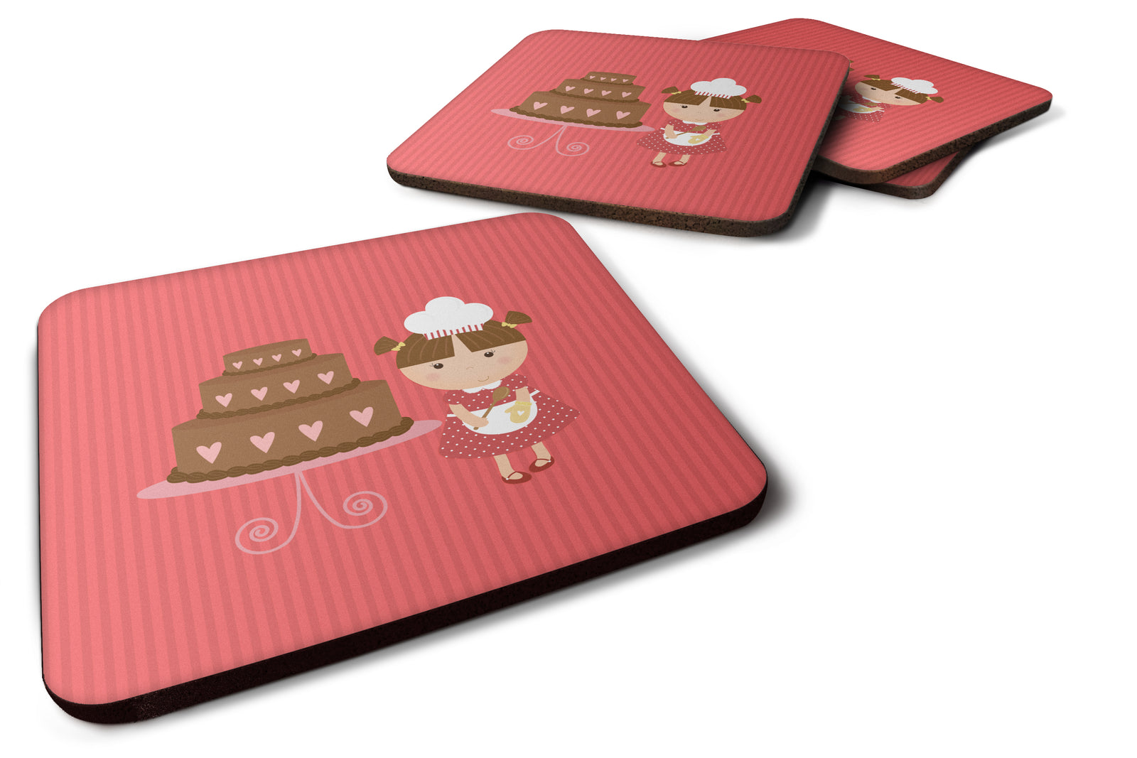 Valentine's Cake Baker Brunette Foam Coaster Set of 4 BB7263FC - the-store.com