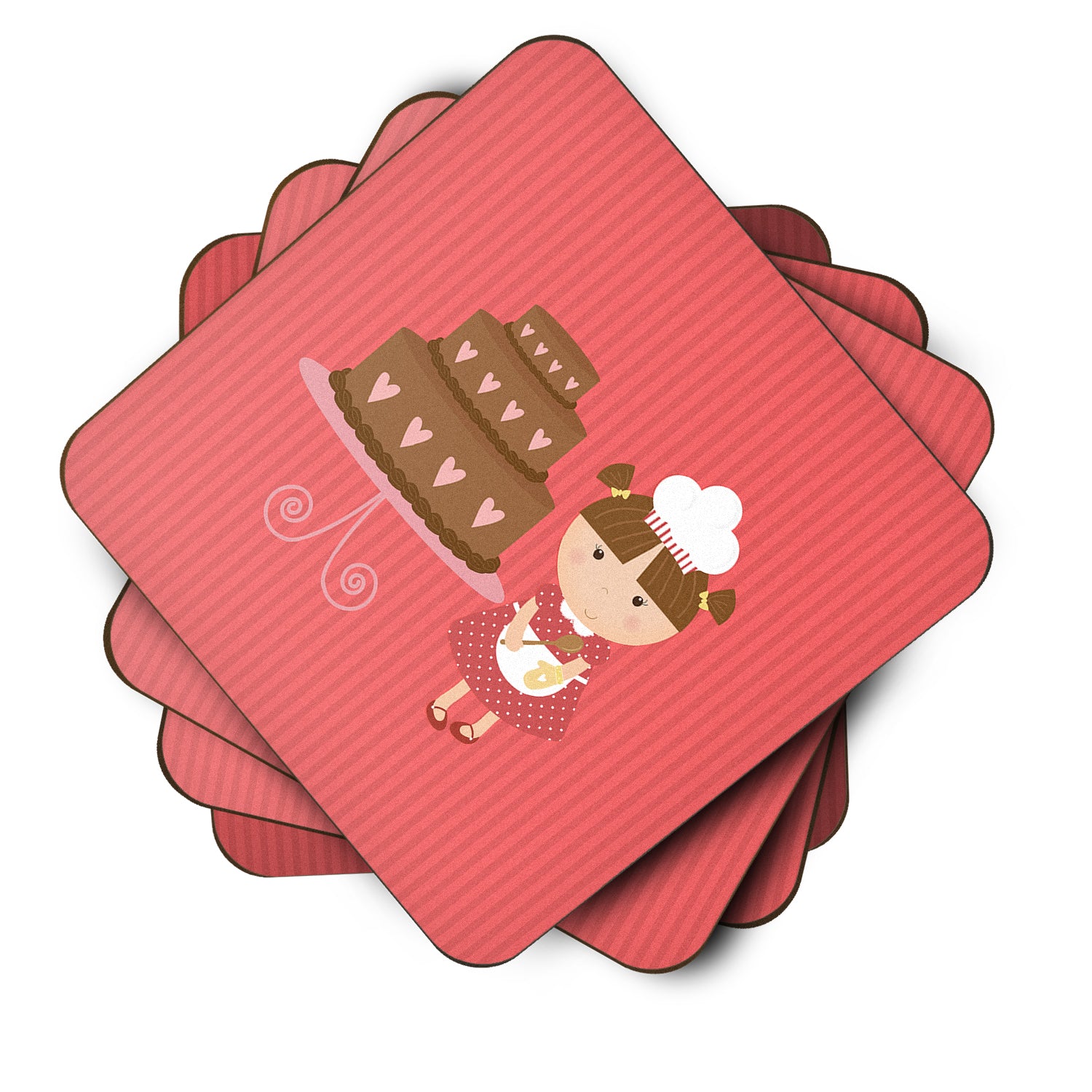 Valentine's Cake Baker Brunette Foam Coaster Set of 4 BB7263FC - the-store.com