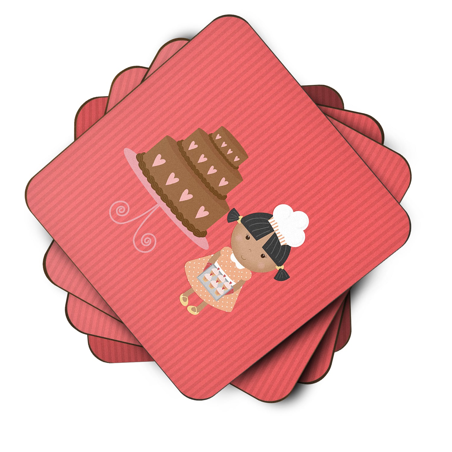 Valentine's Cake Baker African American Foam Coaster Set of 4 BB7264FC - the-store.com