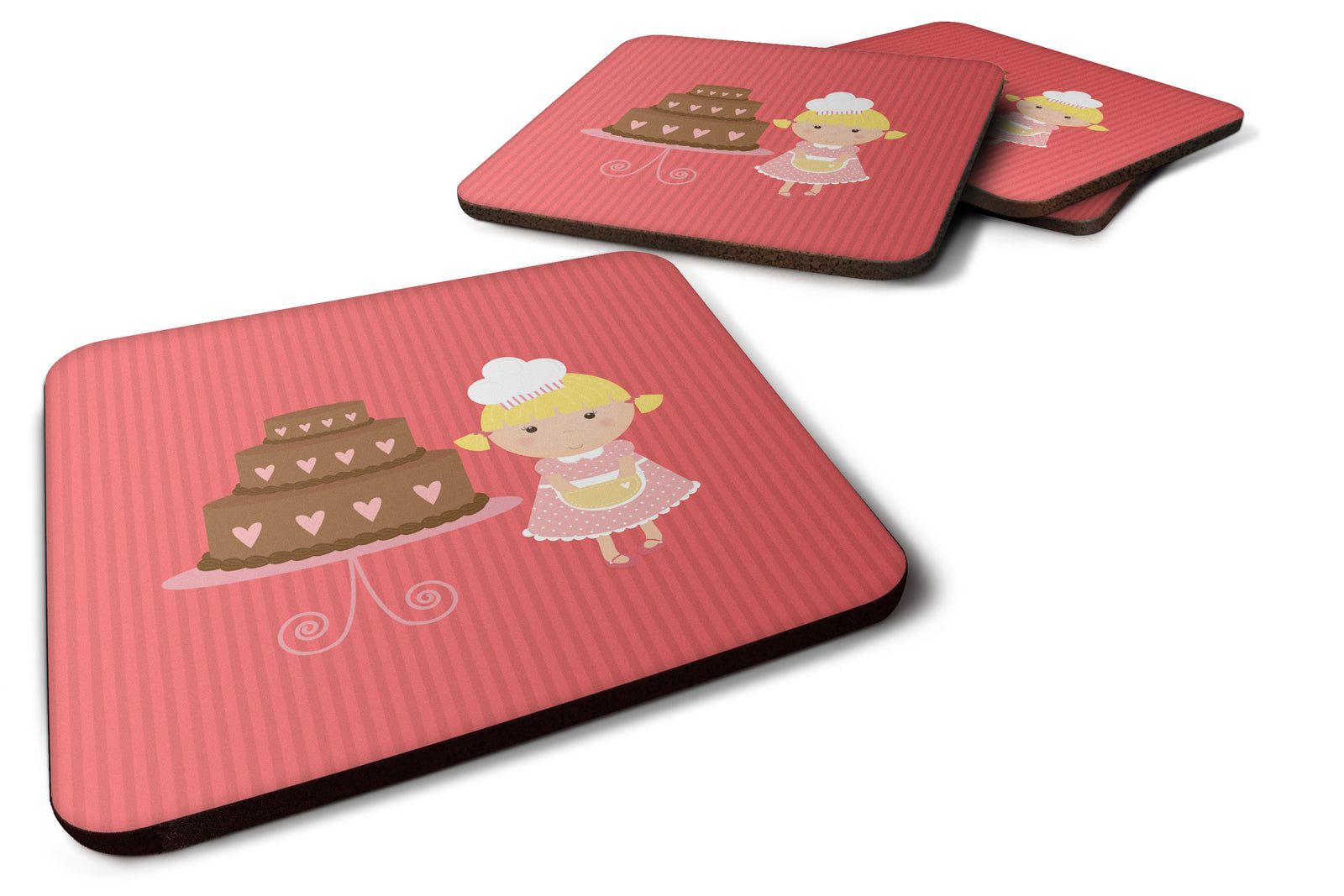 Valentine's Cake Baker Blonde Foam Coaster Set of 4 BB7265FC - the-store.com