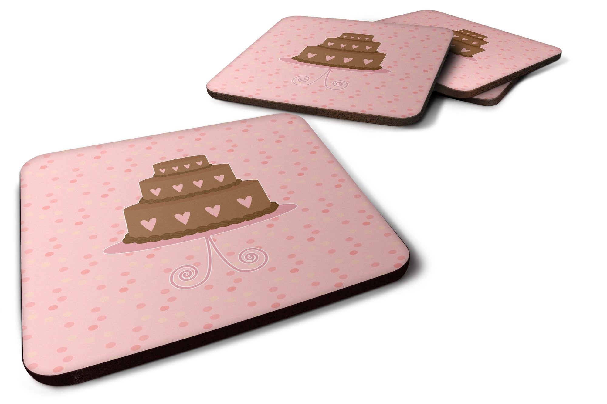 Heart Cake 3 Tier Pink Foam Coaster Set of 4 BB7273FC - the-store.com