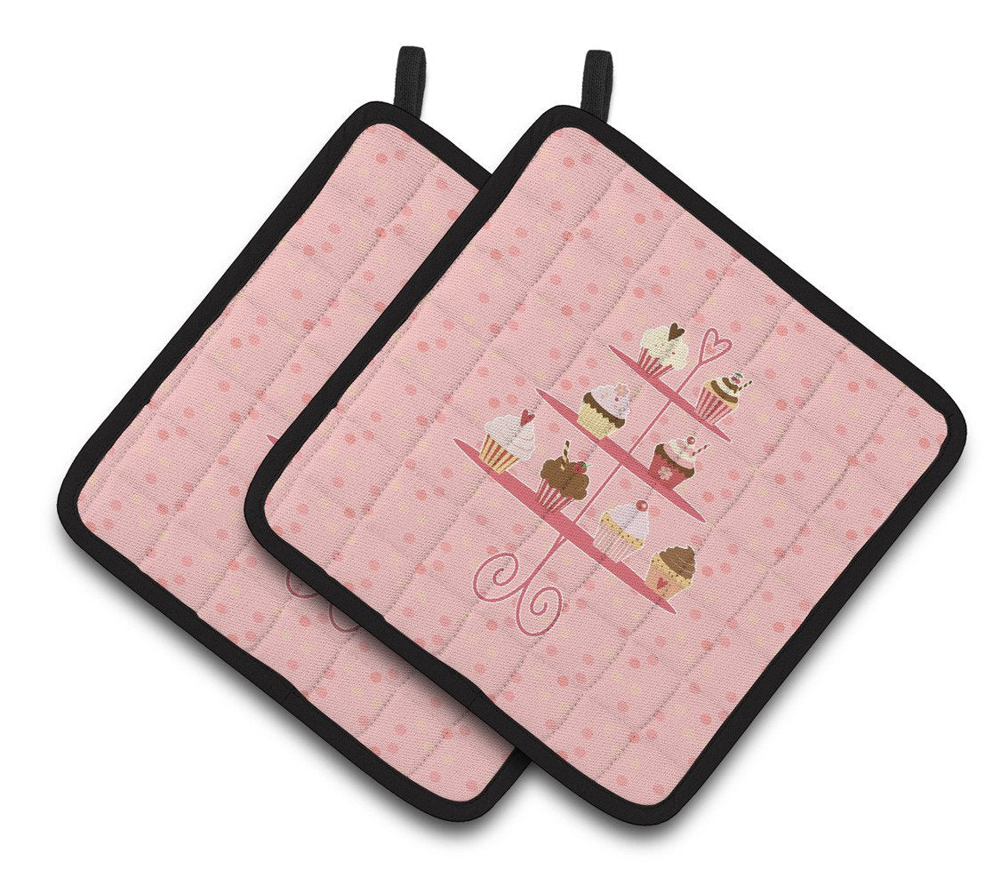 Cupcakes 3 Tier Pink Pair of Pot Holders BB7274PTHD by Caroline's Treasures