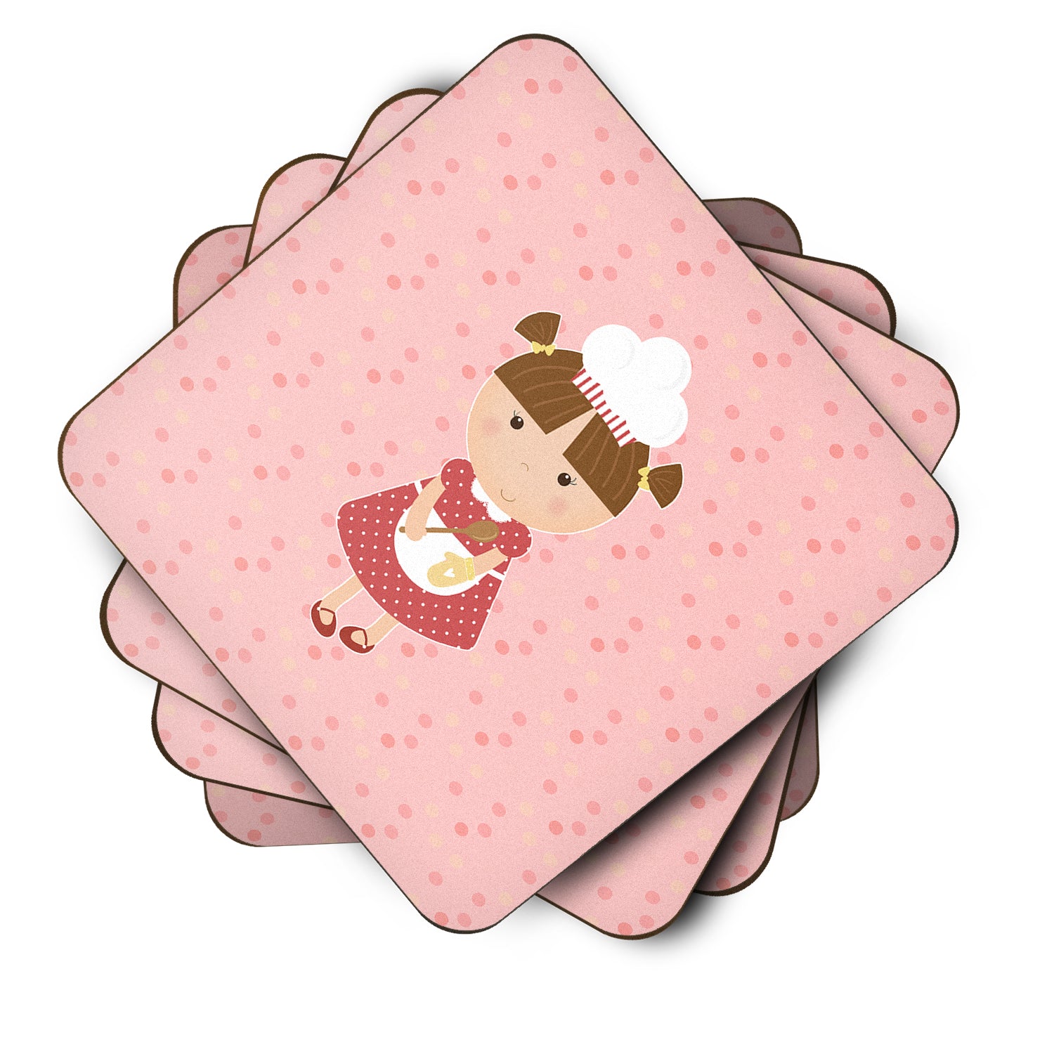 Baker Brunette on Pink Foam Coaster Set of 4 BB7277FC - the-store.com