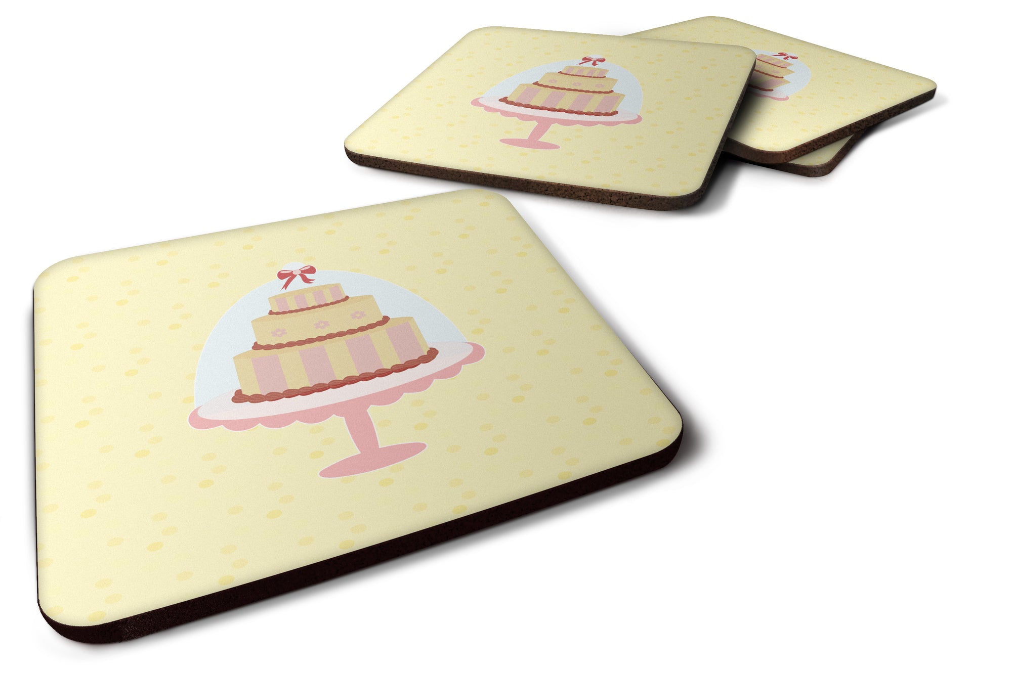 3 Tier Cake on Yellow Foam Coaster Set of 4 BB7290FC - the-store.com