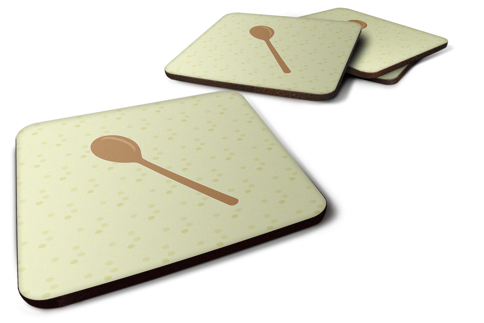 Wooden Spoon on Green Foam Coaster Set of 4 BB7300FC - the-store.com