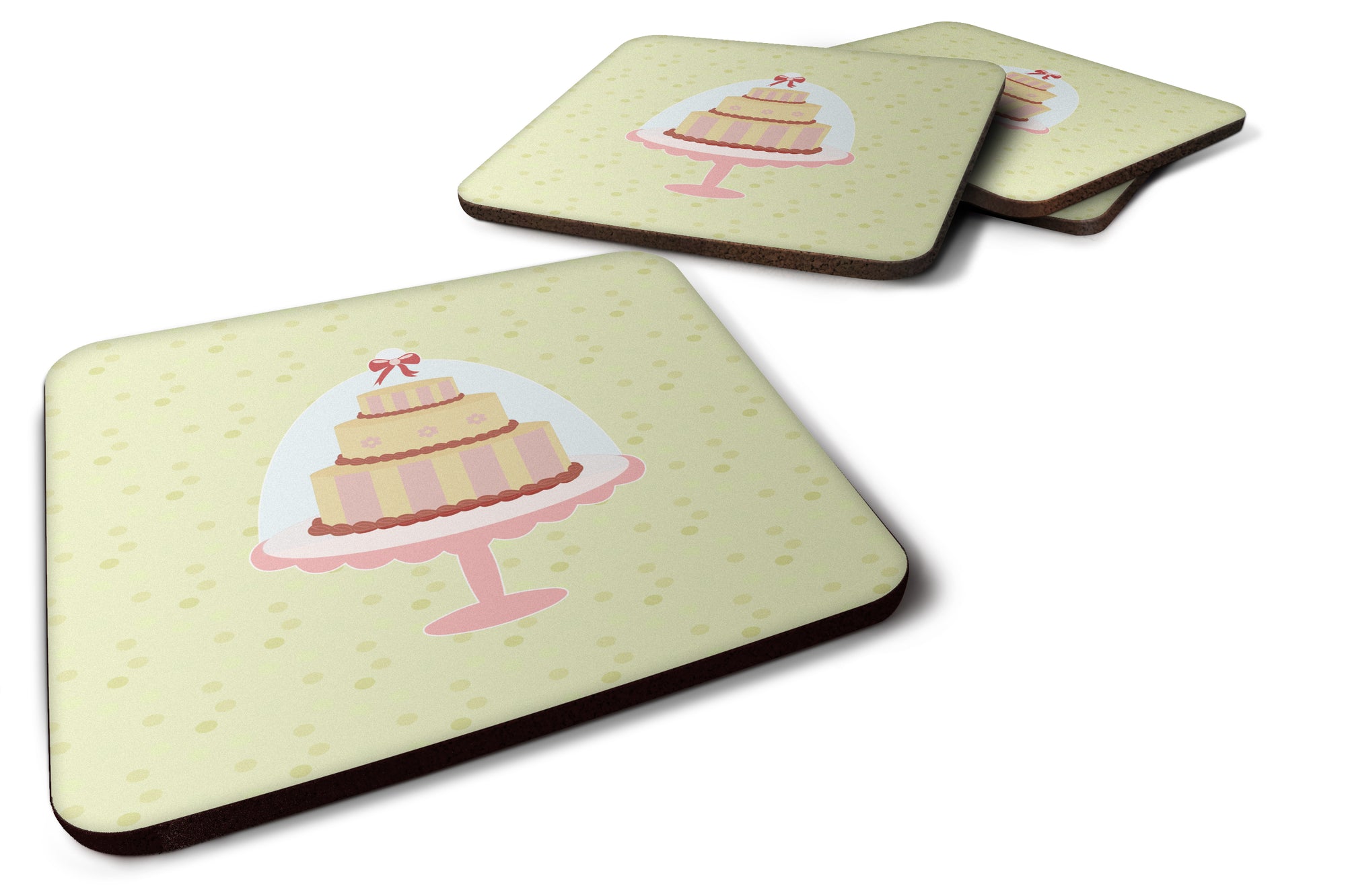 Decorated Cake on Green Foam Coaster Set of 4 BB7305FC - the-store.com