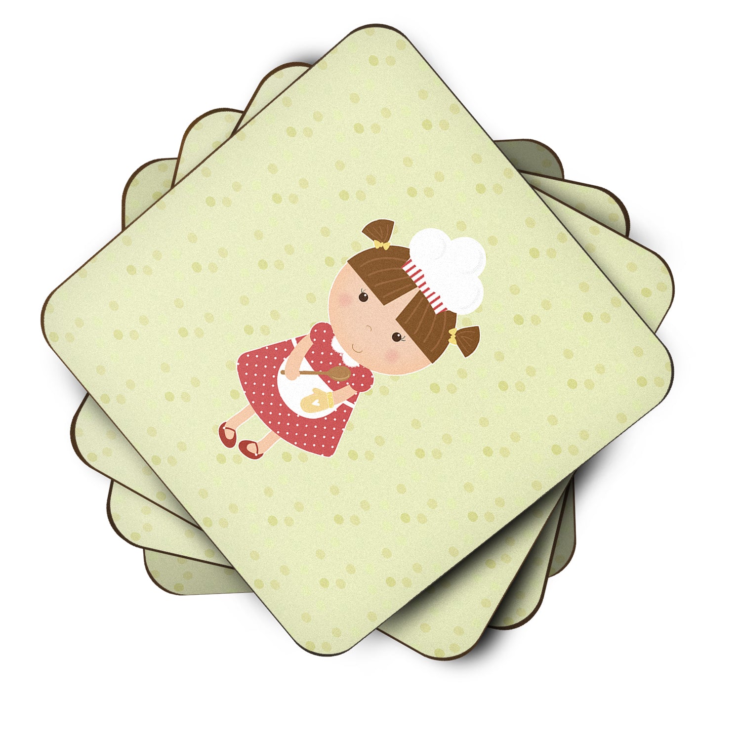 Brunette Baker on Green Foam Coaster Set of 4 BB7307FC - the-store.com