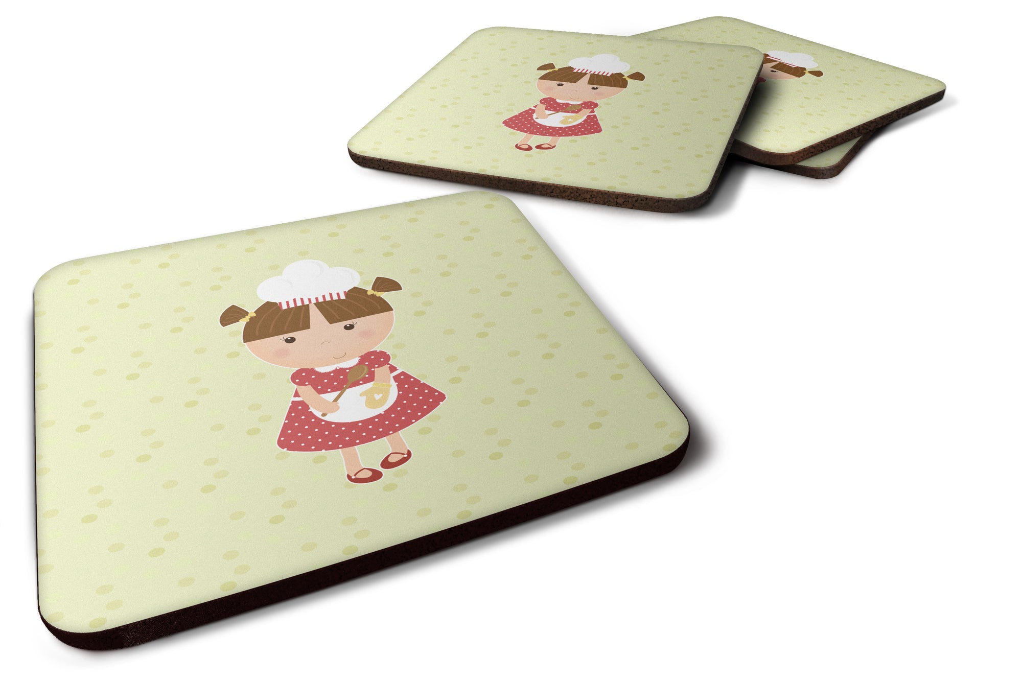 Brunette Baker on Green Foam Coaster Set of 4 BB7307FC - the-store.com