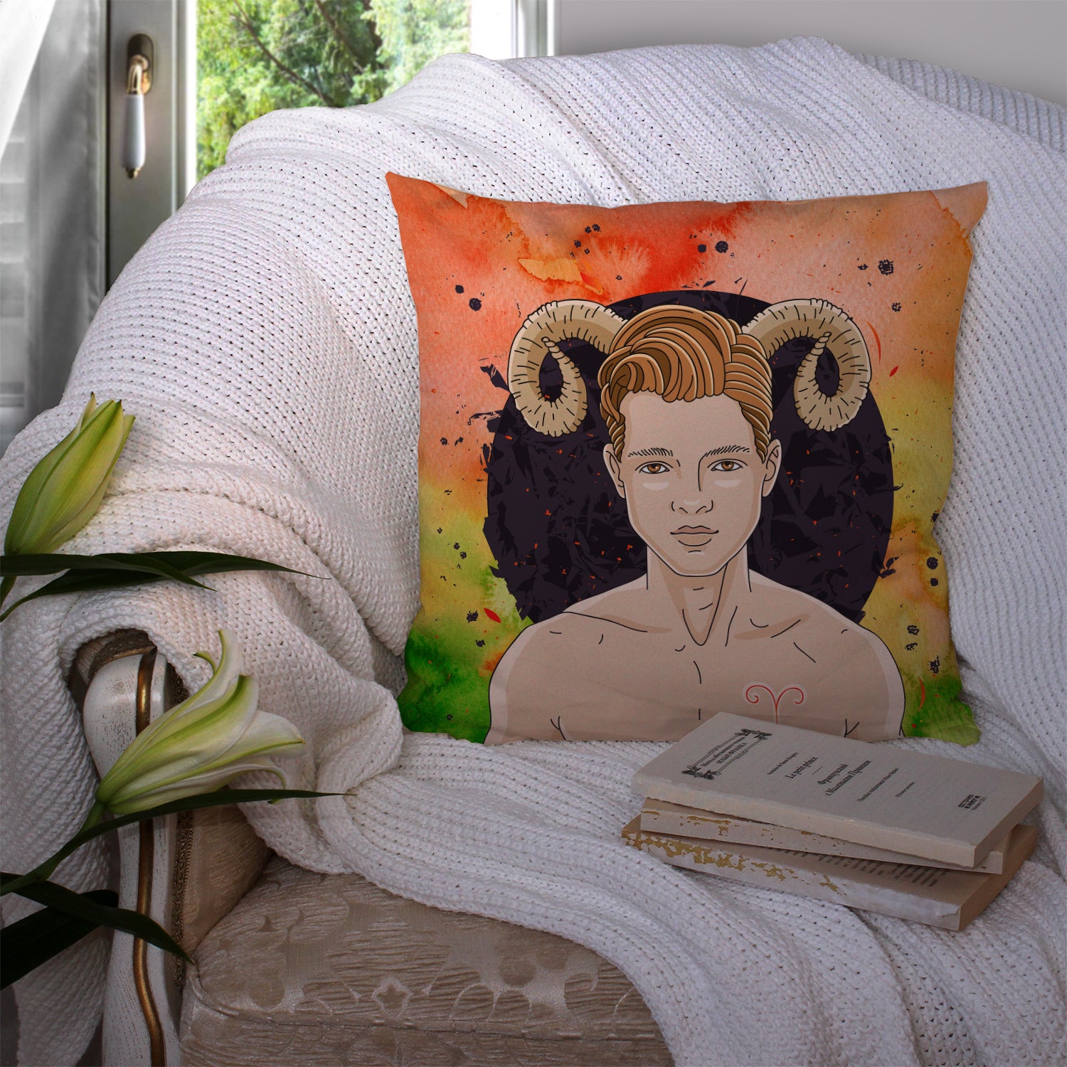 Aries Zodiac Sign Fabric Decorative Pillow BB7317PW1414 - the-store.com