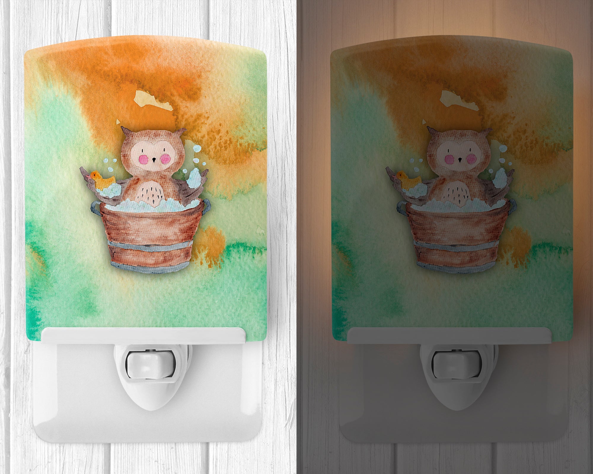 Owl Bathing Watercolor Ceramic Night Light BB7342CNL - the-store.com