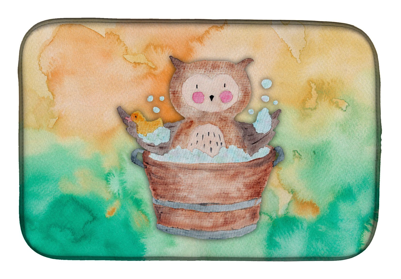 Owl Bathing Watercolor Dish Drying Mat BB7342DDM  the-store.com.