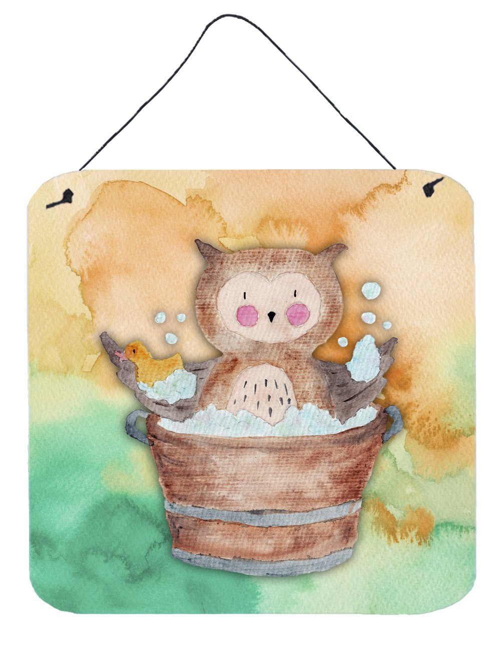 Owl Bathing Watercolor Wall or Door Hanging Prints BB7342DS66 by Caroline's Treasures