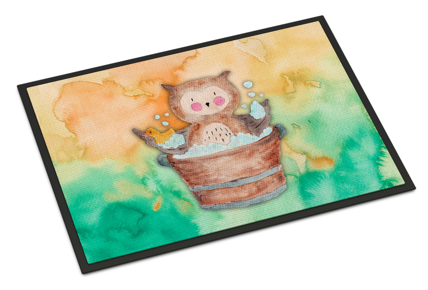 Owl Bathing Watercolor Indoor or Outdoor Mat 18x27 BB7342MAT - the-store.com