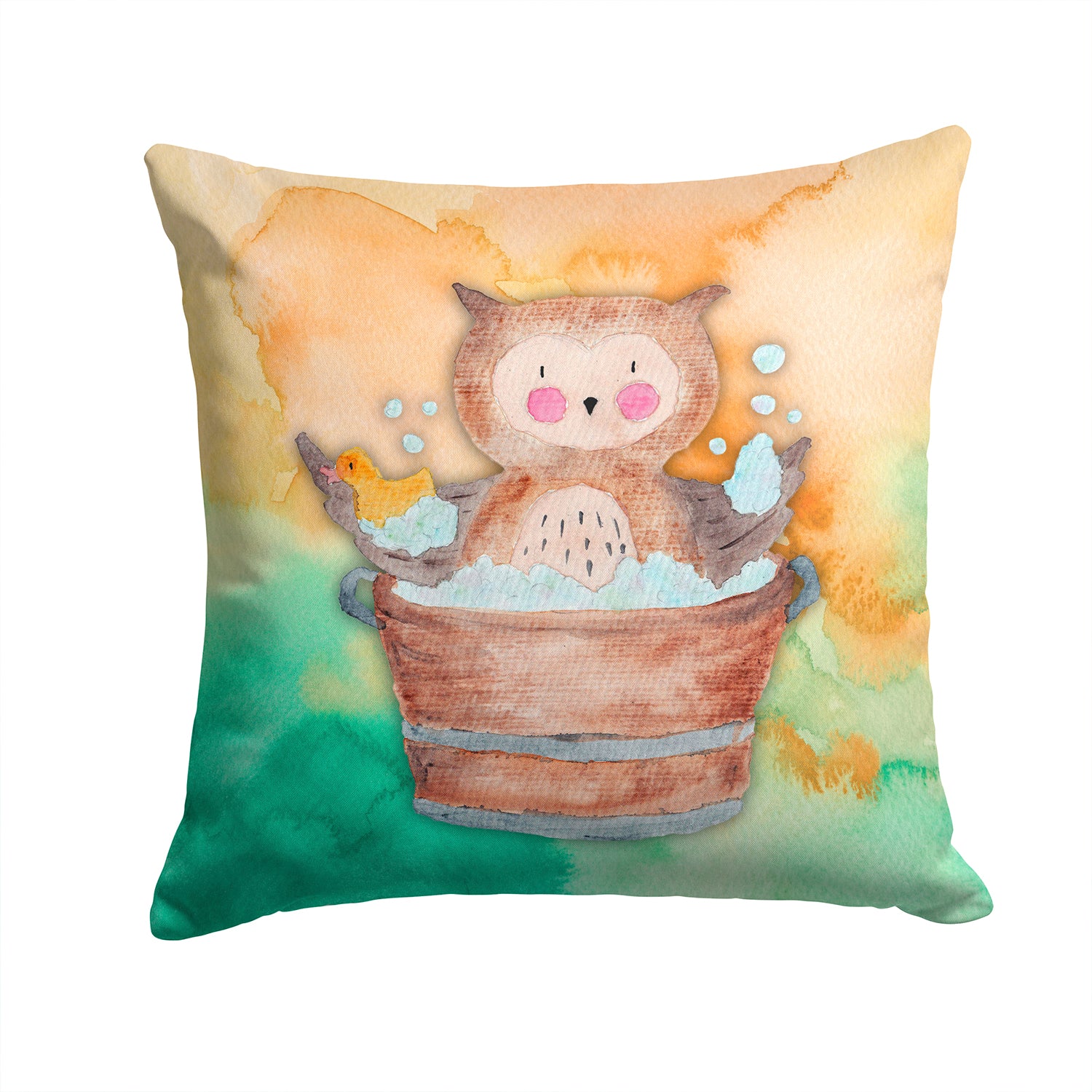 Owl Bathing Watercolor Fabric Decorative Pillow BB7342PW1414 - the-store.com