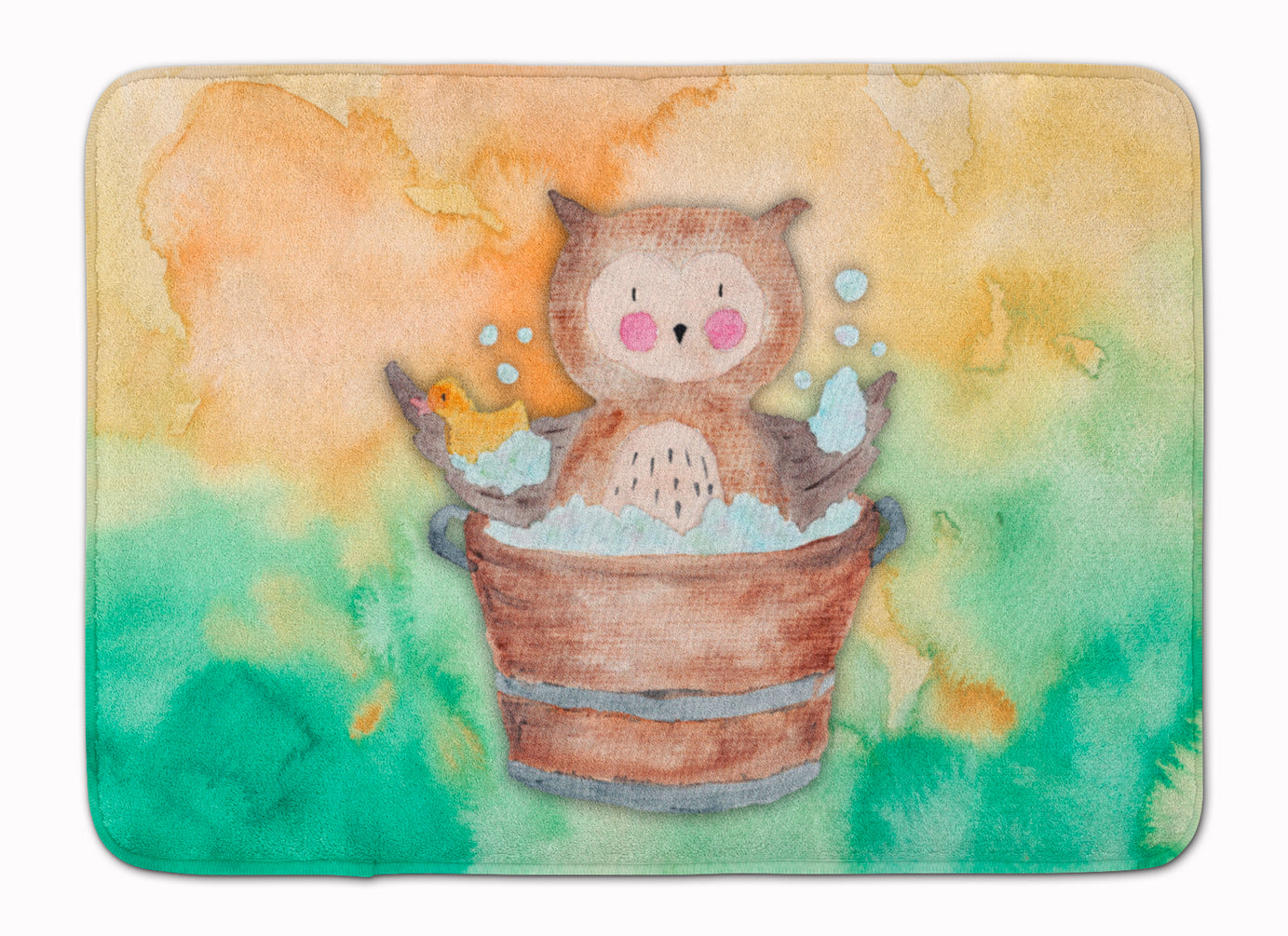 Owl Bathing Watercolor Machine Washable Memory Foam Mat BB7342RUG - the-store.com