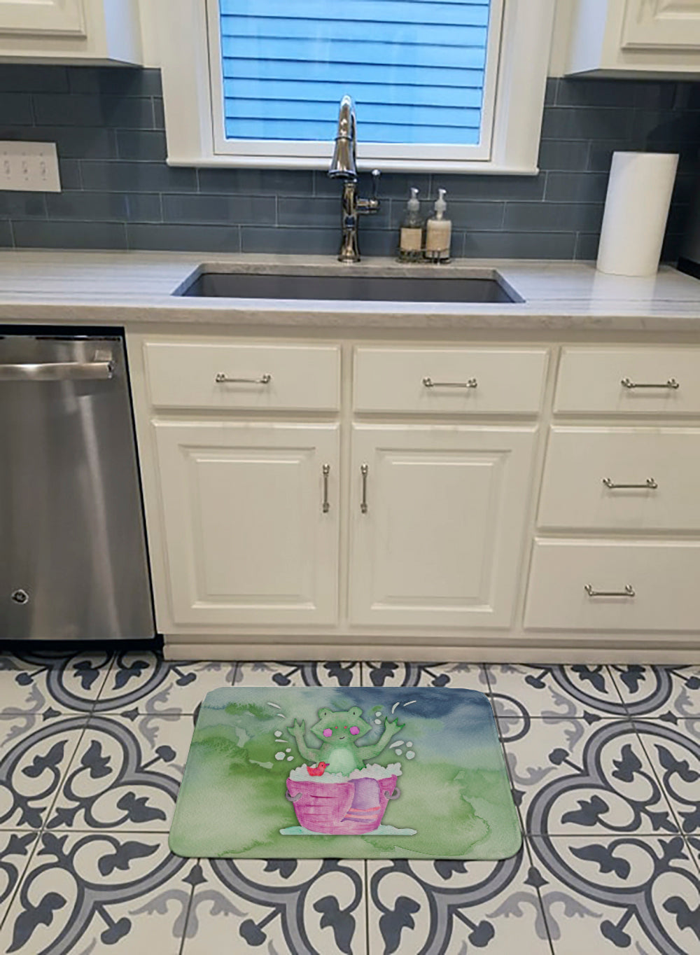 Frog Bathing Watercolor Machine Washable Memory Foam Mat BB7343RUG - the-store.com