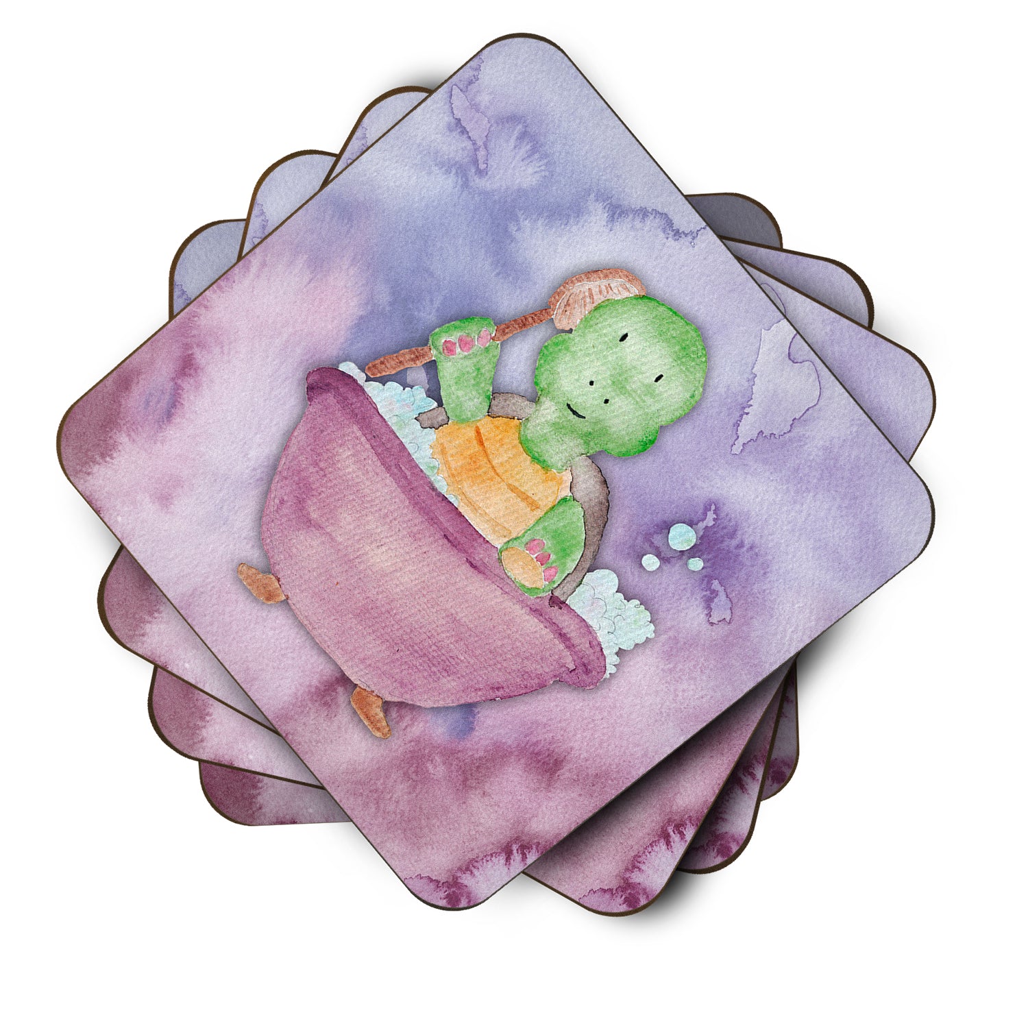 Turtle Bathing Watercolor Foam Coaster Set of 4 BB7344FC - the-store.com