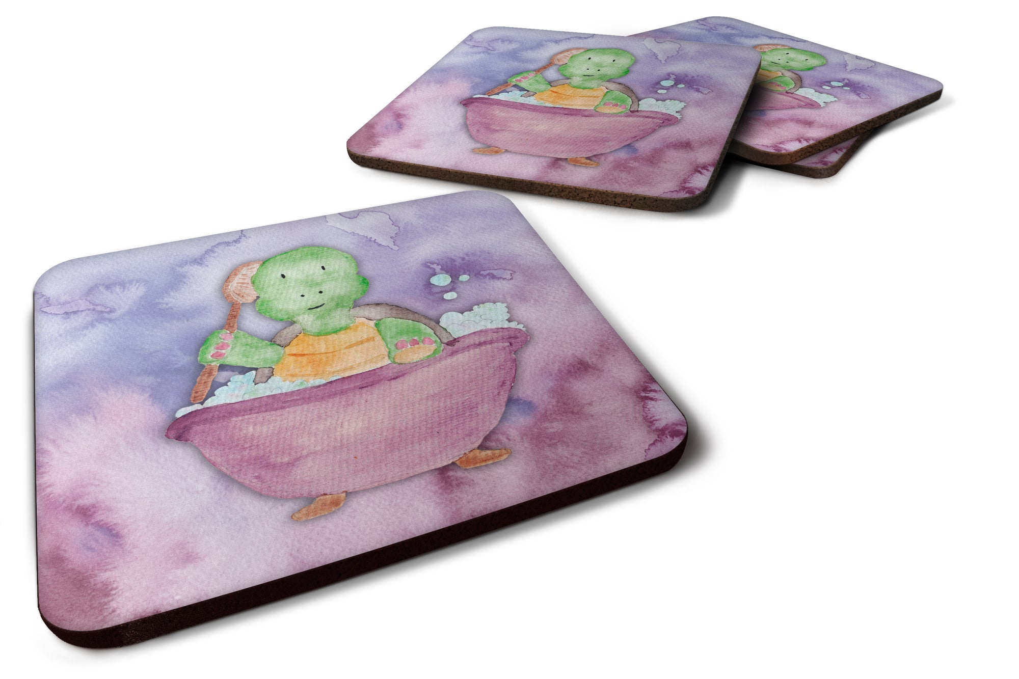 Turtle Bathing Watercolor Foam Coaster Set of 4 BB7344FC - the-store.com