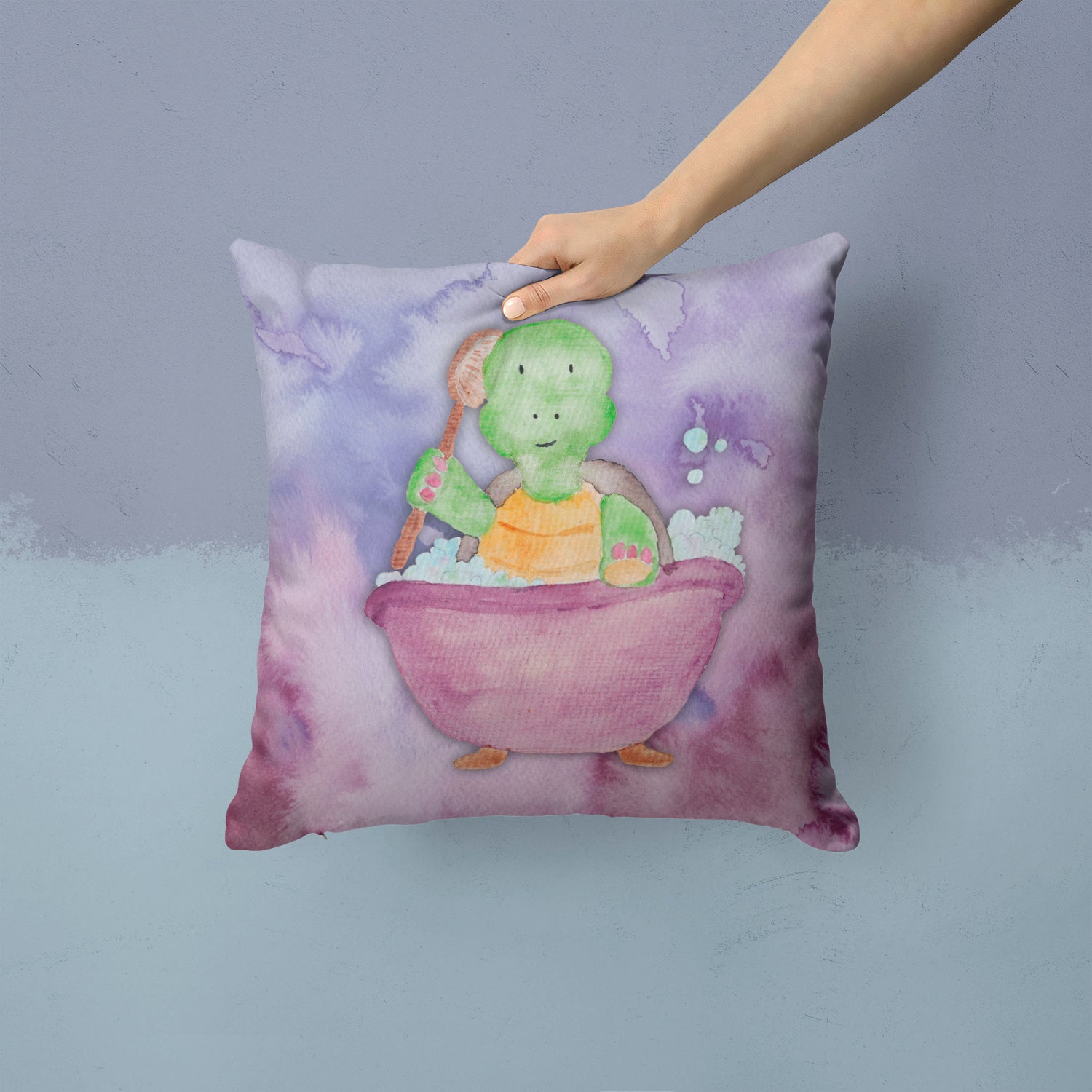 Turtle Bathing Watercolor Fabric Decorative Pillow BB7344PW1414 - the-store.com